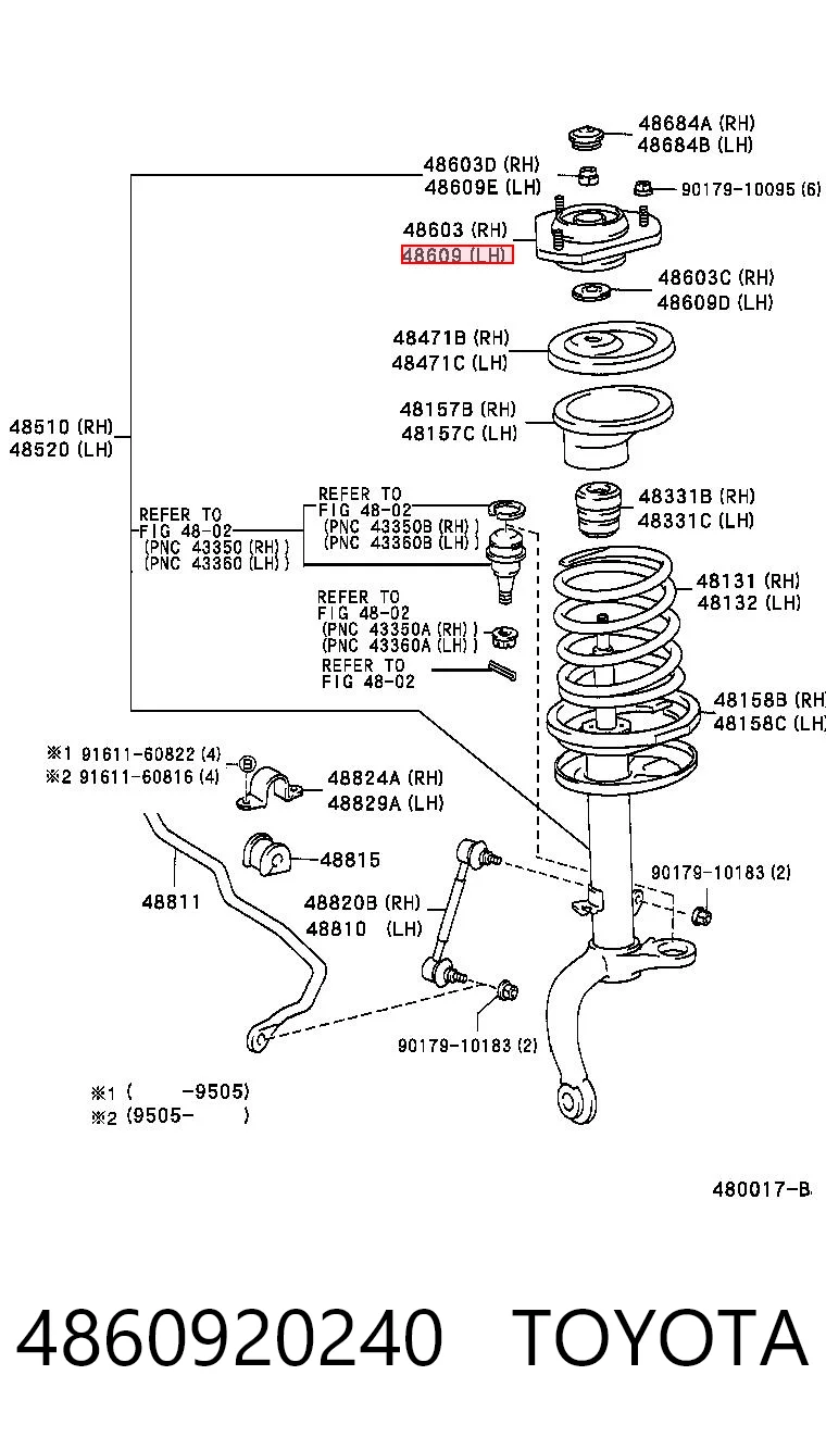 4860920240 Toyota Suporte de amortecedor dianteiro