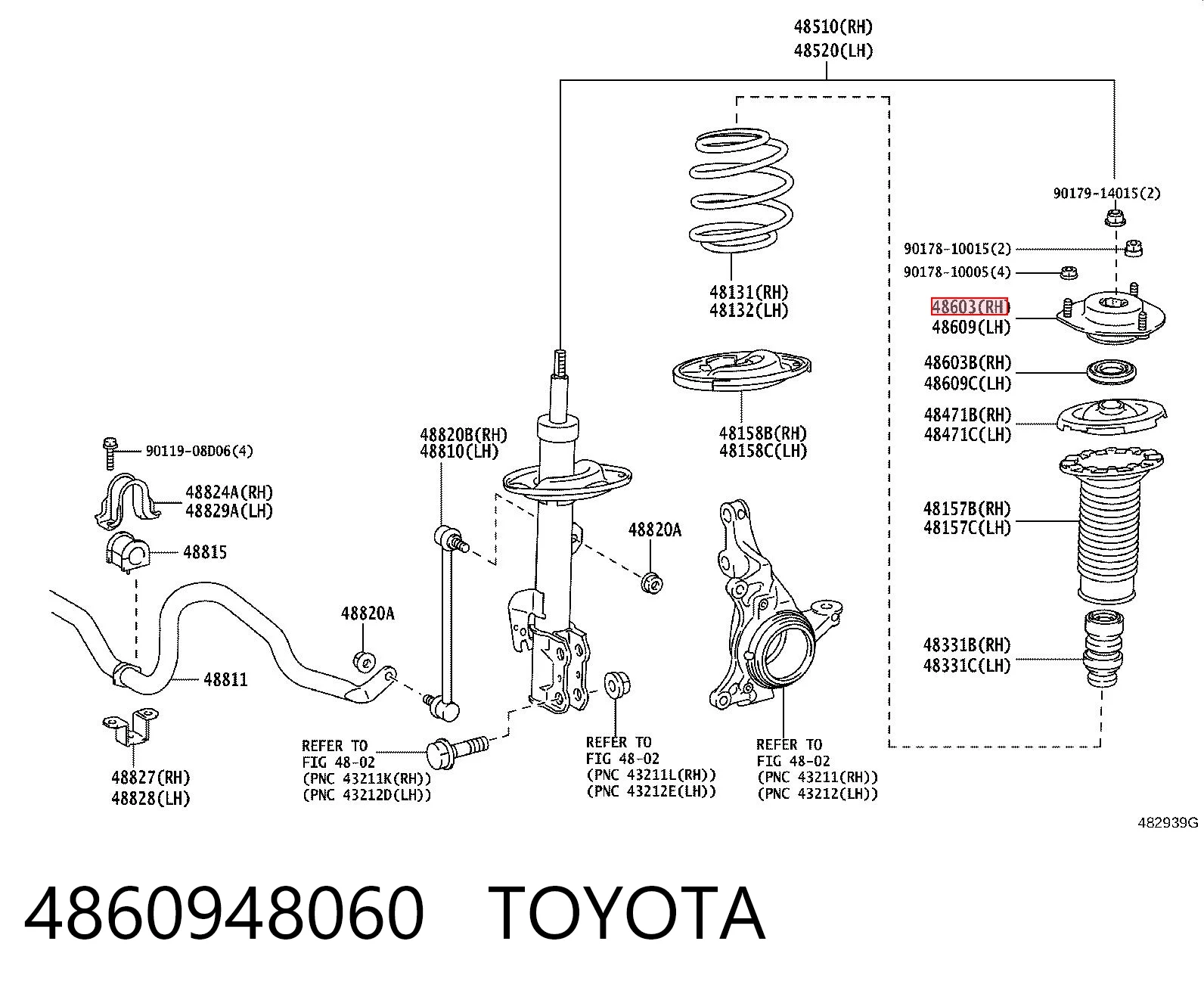 4860948060 Toyota Suporte de amortecedor dianteiro