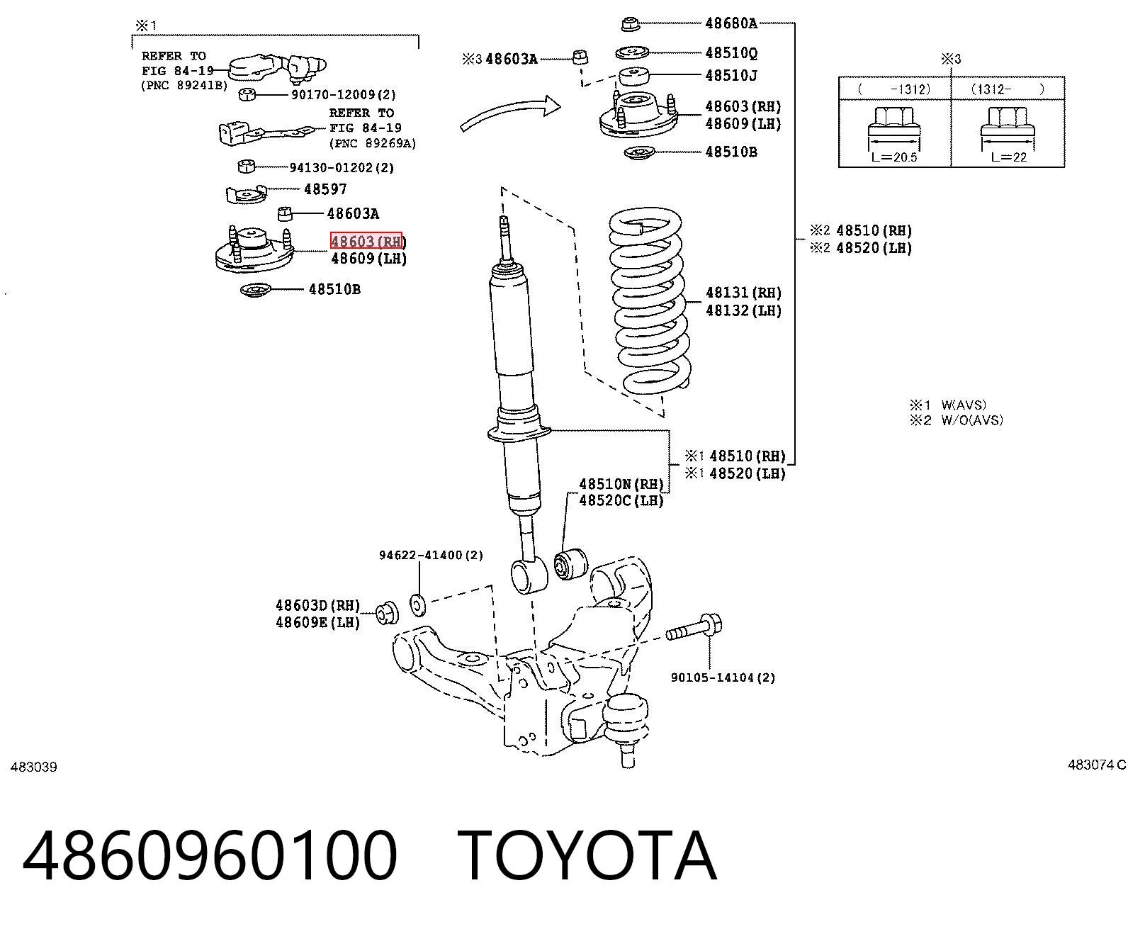 4860960100 Toyota Suporte de amortecedor dianteiro