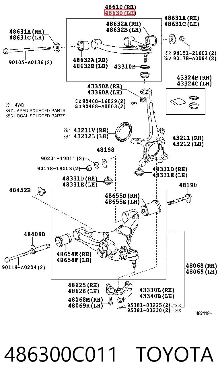 486300C011 Toyota Braço oscilante superior esquerdo de suspensão dianteira