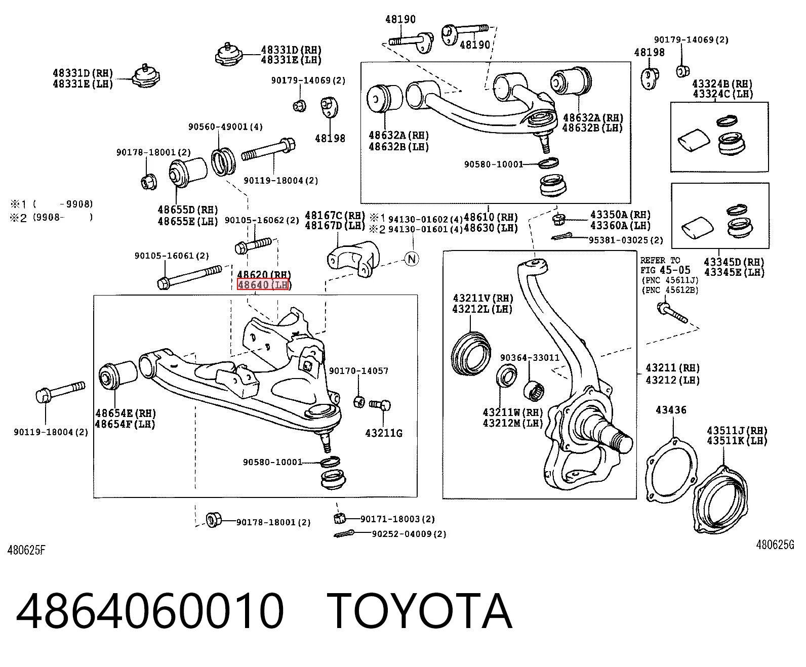 4864060010 Toyota Braço oscilante inferior esquerdo de suspensão dianteira
