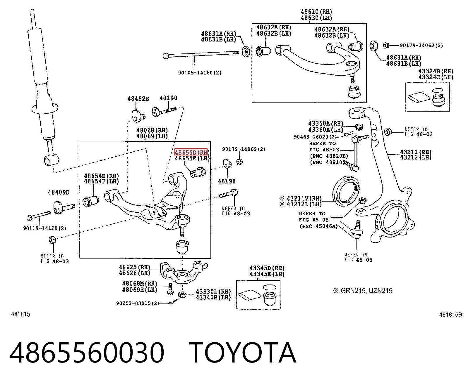 4865560030 Toyota Bloco silencioso dianteiro do braço oscilante inferior