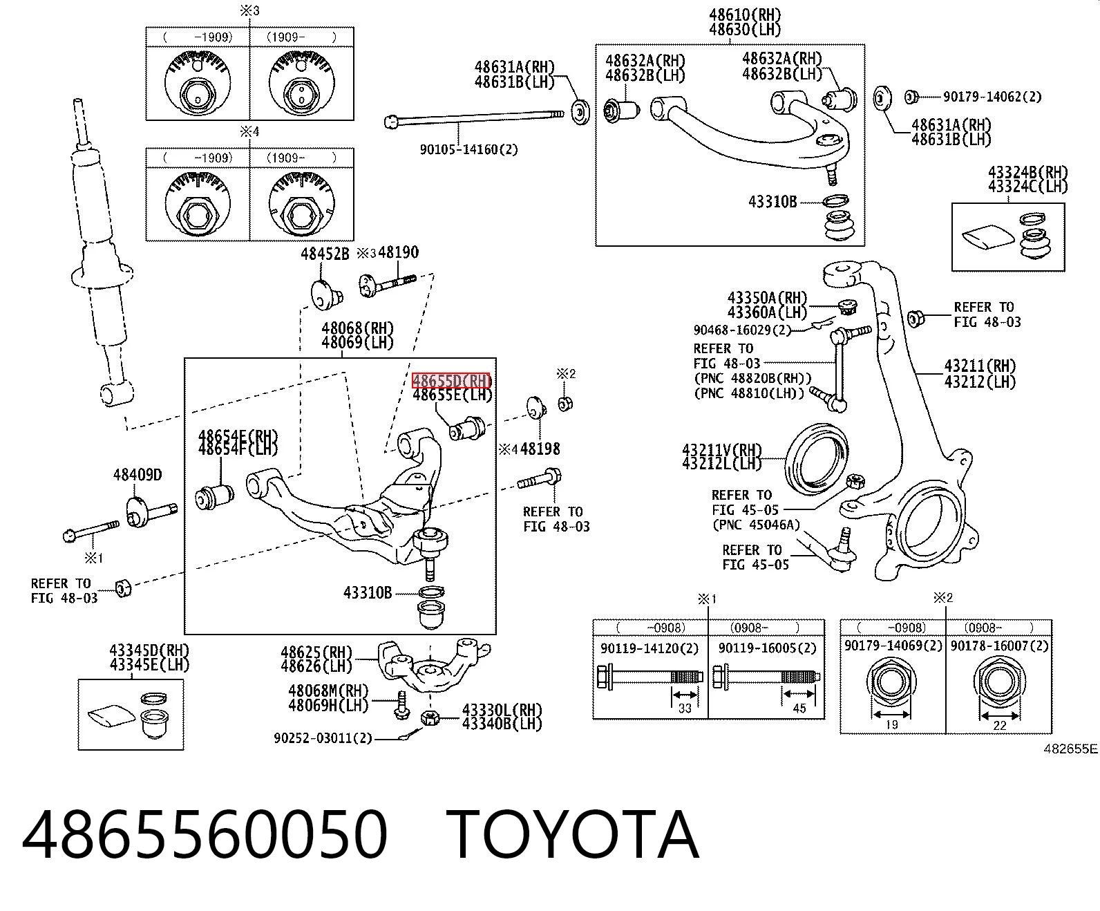 4865560050 Toyota Bloco silencioso dianteiro do braço oscilante inferior