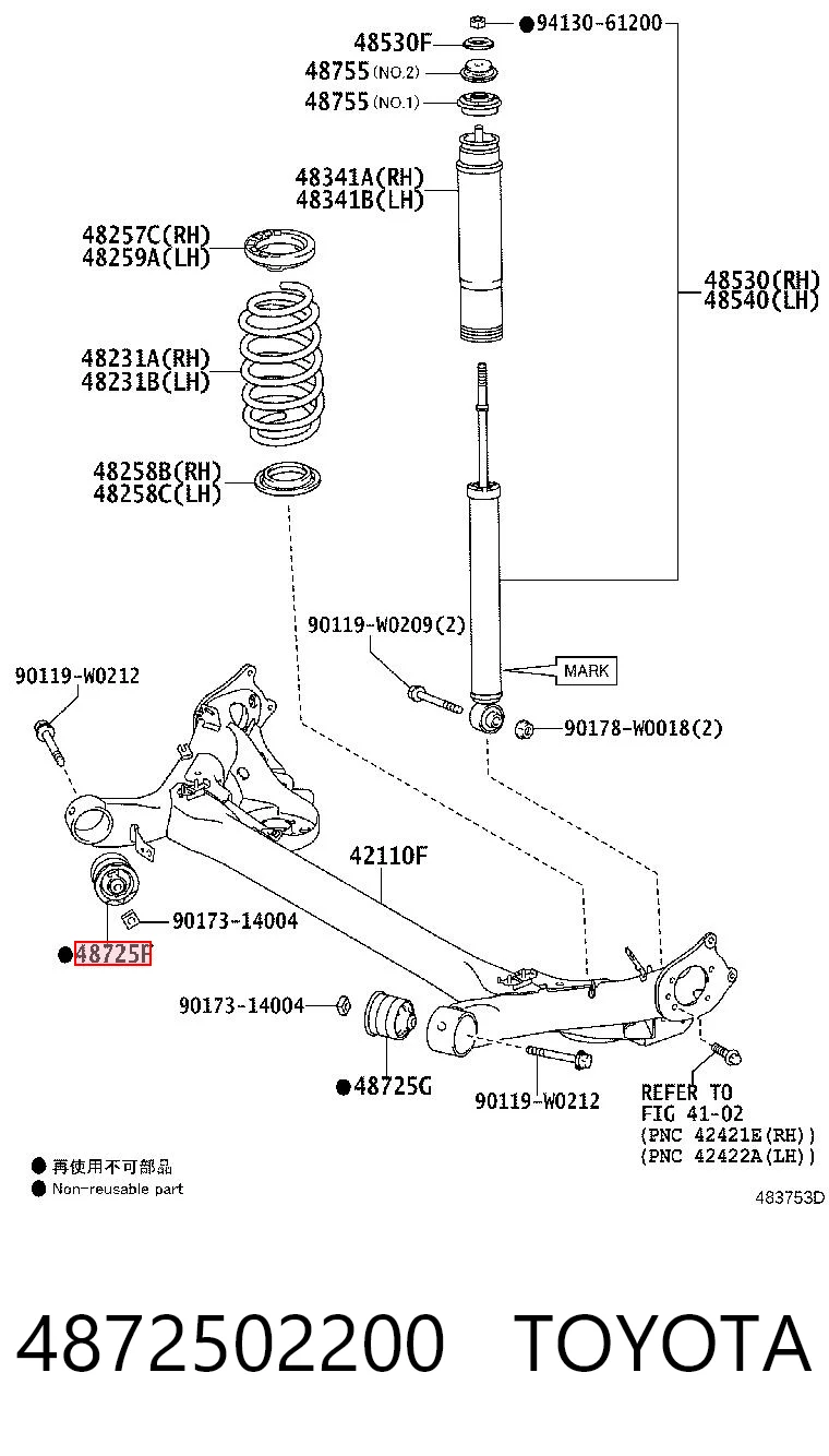 4872502200 Toyota Bloco silencioso de viga traseira (de plataforma veicular)