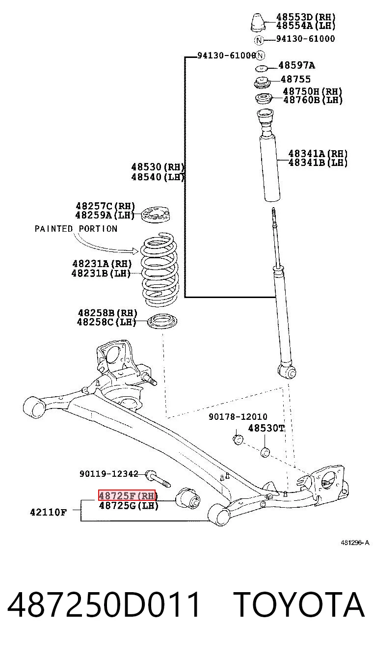 487250D011 Toyota Bloco silencioso de viga traseira (de plataforma veicular)