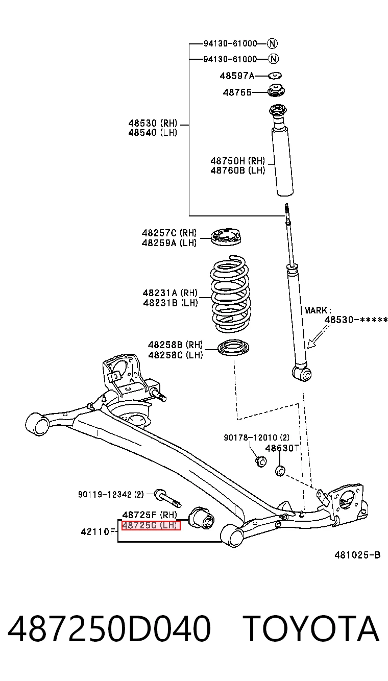 487250D040 Toyota Bloco silencioso de viga traseira (de plataforma veicular)