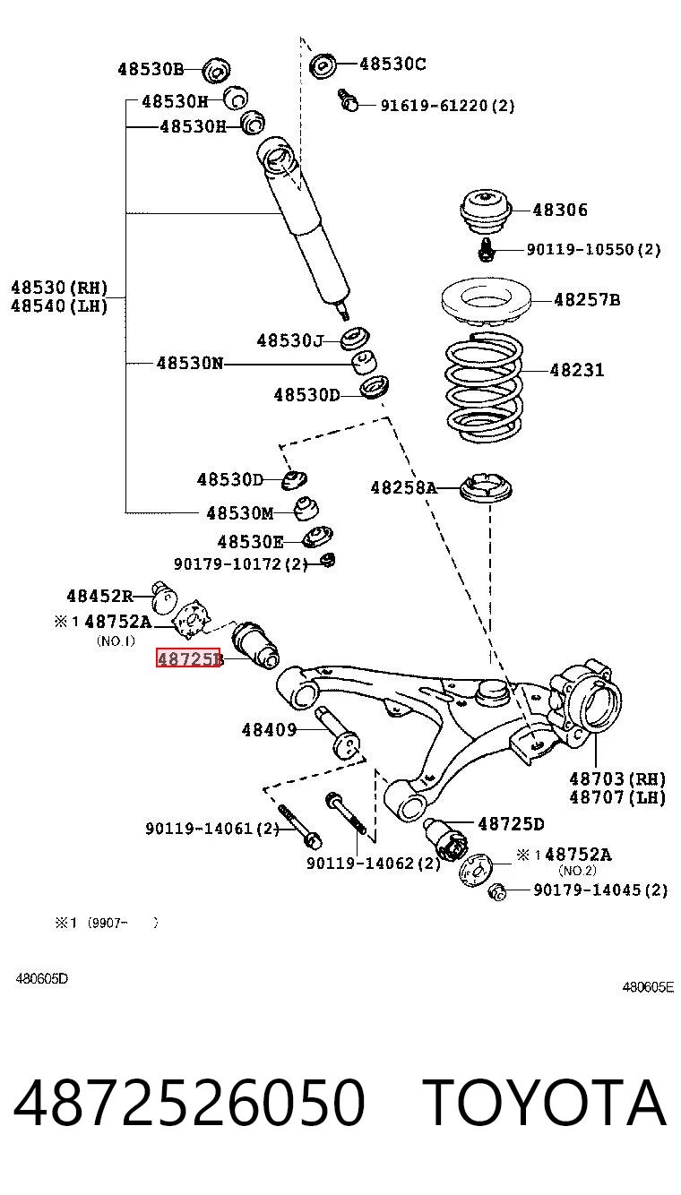 4872526050 Toyota Bloco silencioso do braço oscilante inferior traseiro