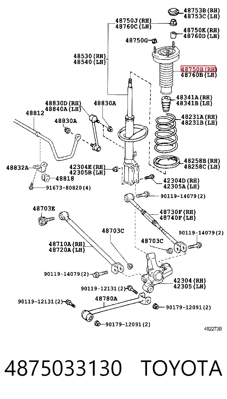 4875033130 Toyota Suporte de amortecedor traseiro direito