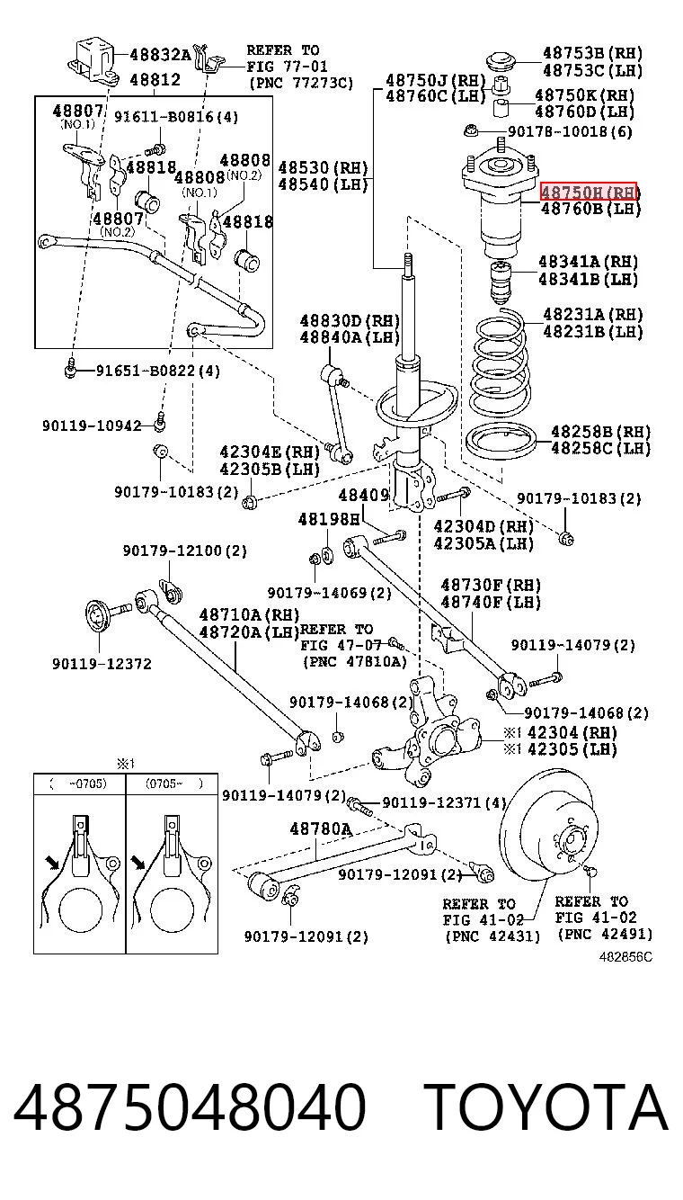 4875048040 Toyota Suporte de amortecedor traseiro direito