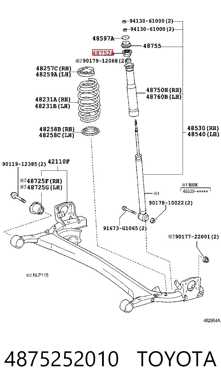 4875252010 Toyota Bucha da haste de amortecedor traseiro