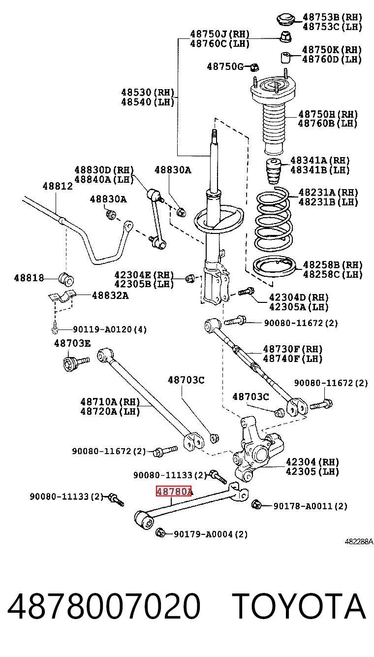 4878007020 Toyota Barra longitudinal de suspensão traseira