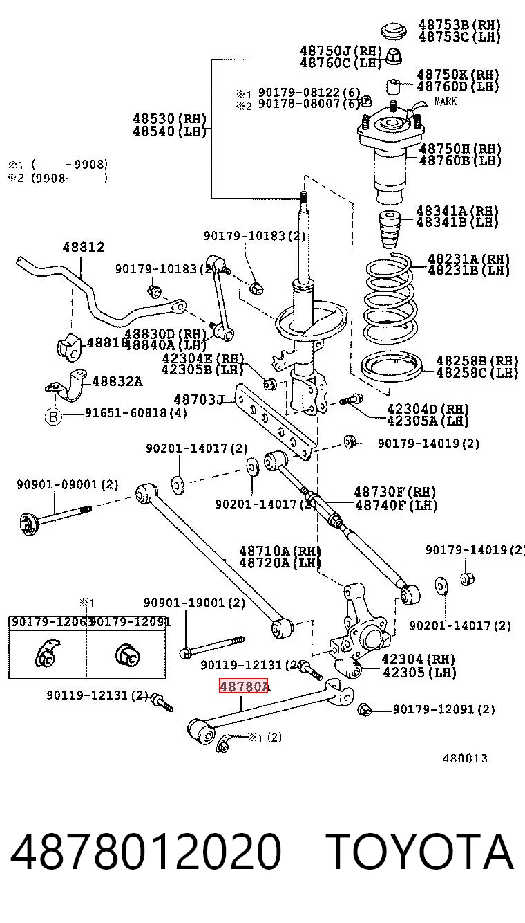 4878012020 Toyota Braço oscilante (tração) longitudinal inferior esquerdo/direito de suspensão traseira