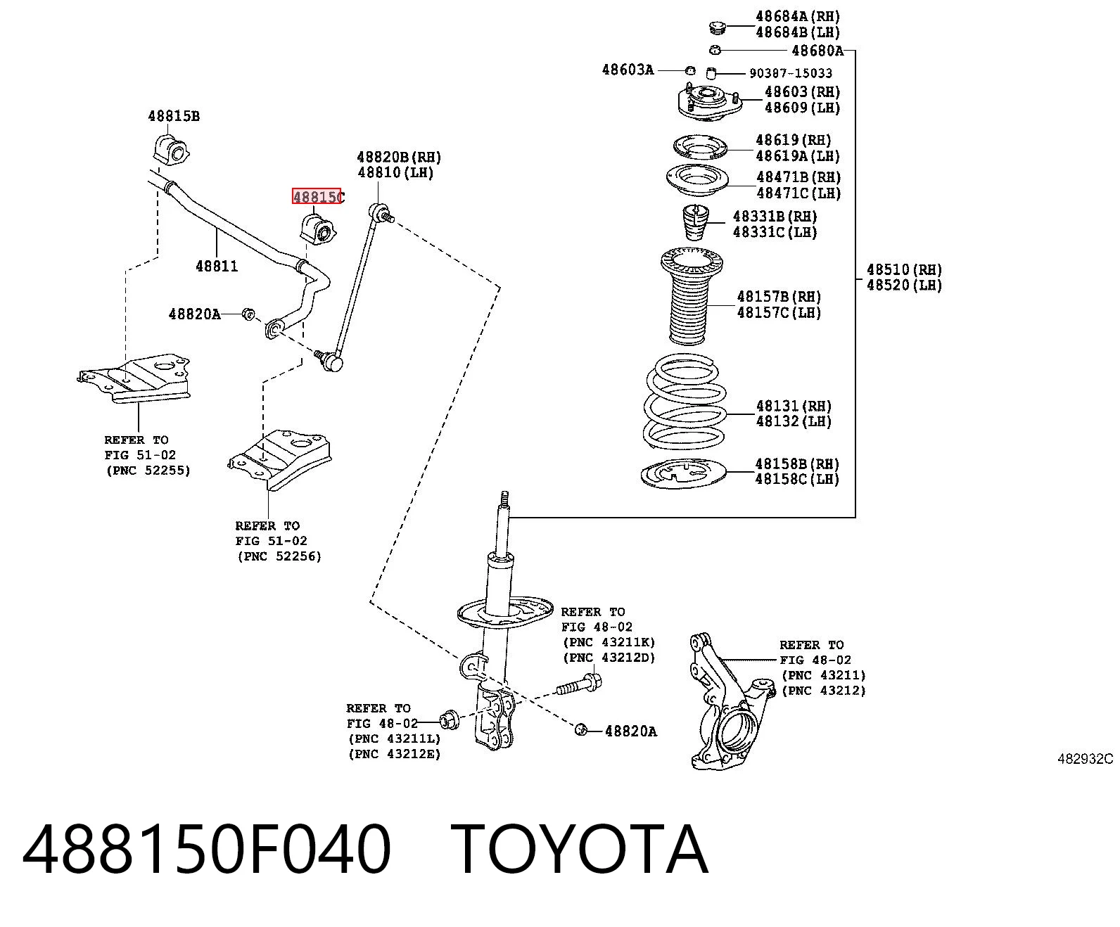 488150F040 Toyota Bucha esquerda de estabilizador dianteiro