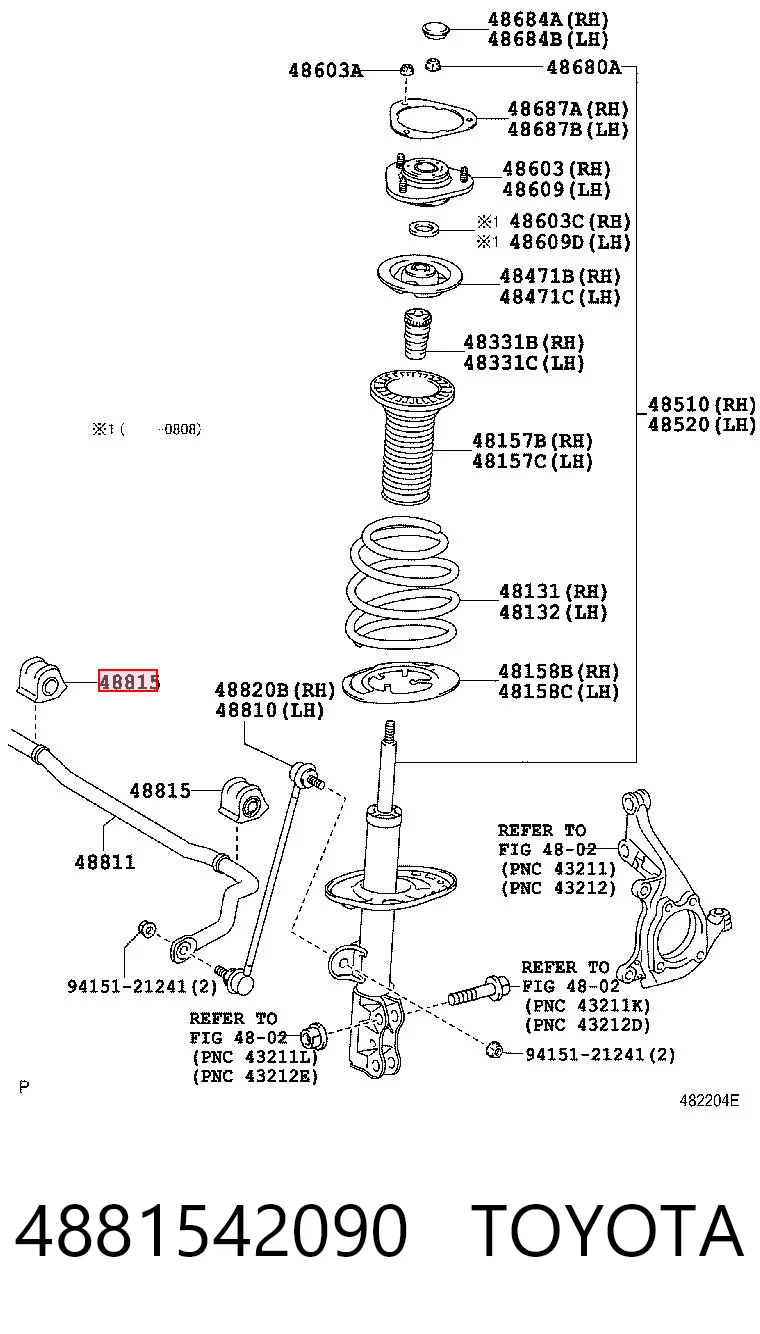 4881542090 Toyota Bucha esquerda de estabilizador dianteiro