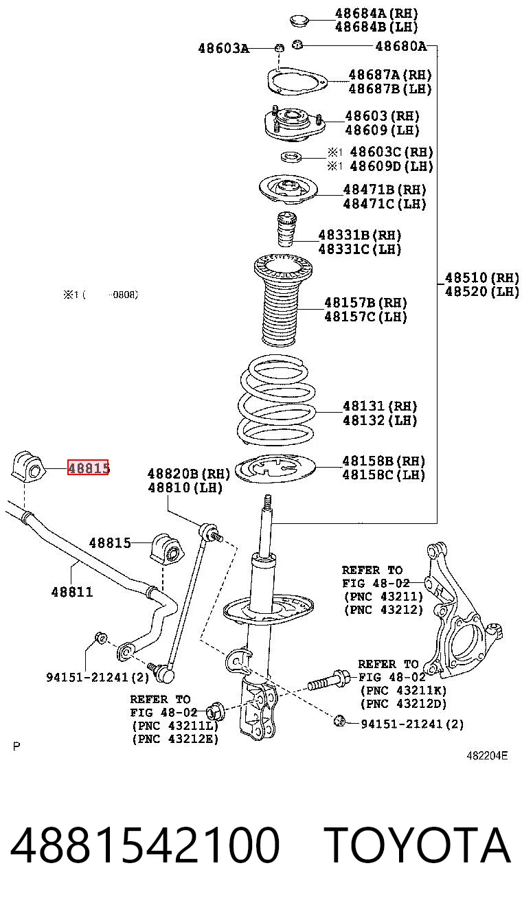 4881542100 Toyota Bucha direita de estabilizador dianteiro