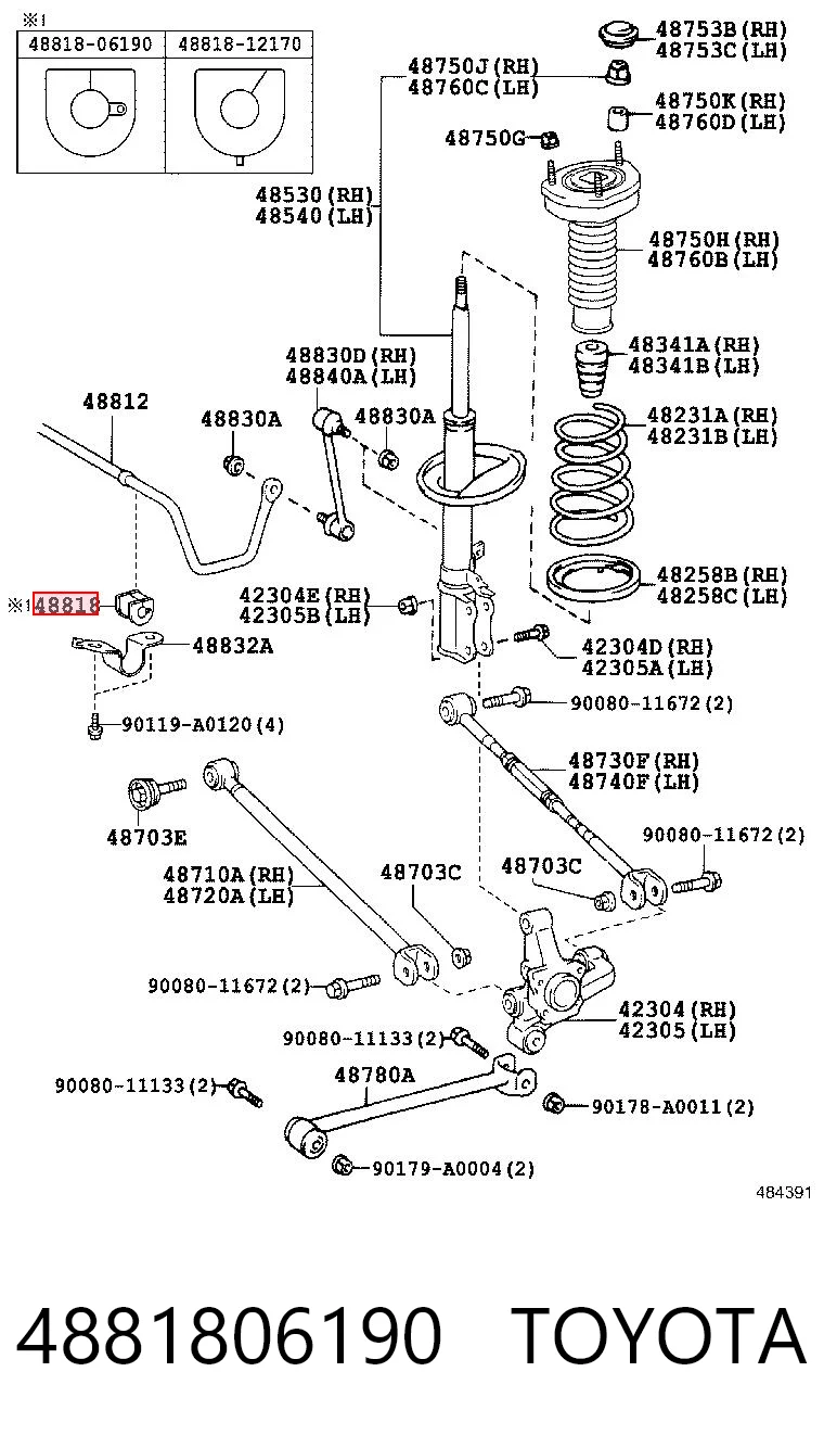 4881806190 Toyota Bucha de estabilizador traseiro