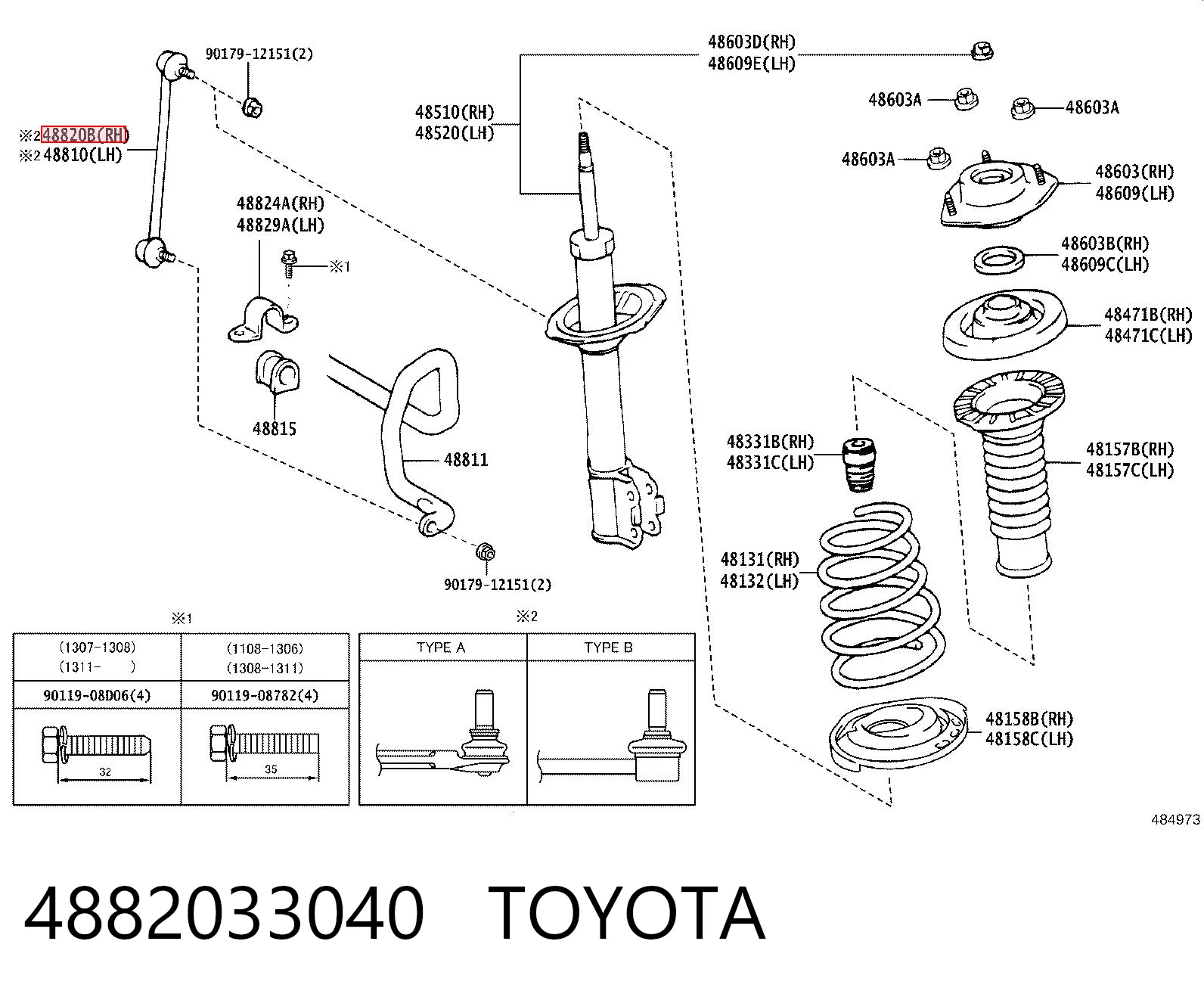 4882033040 Toyota Montante de estabilizador dianteiro