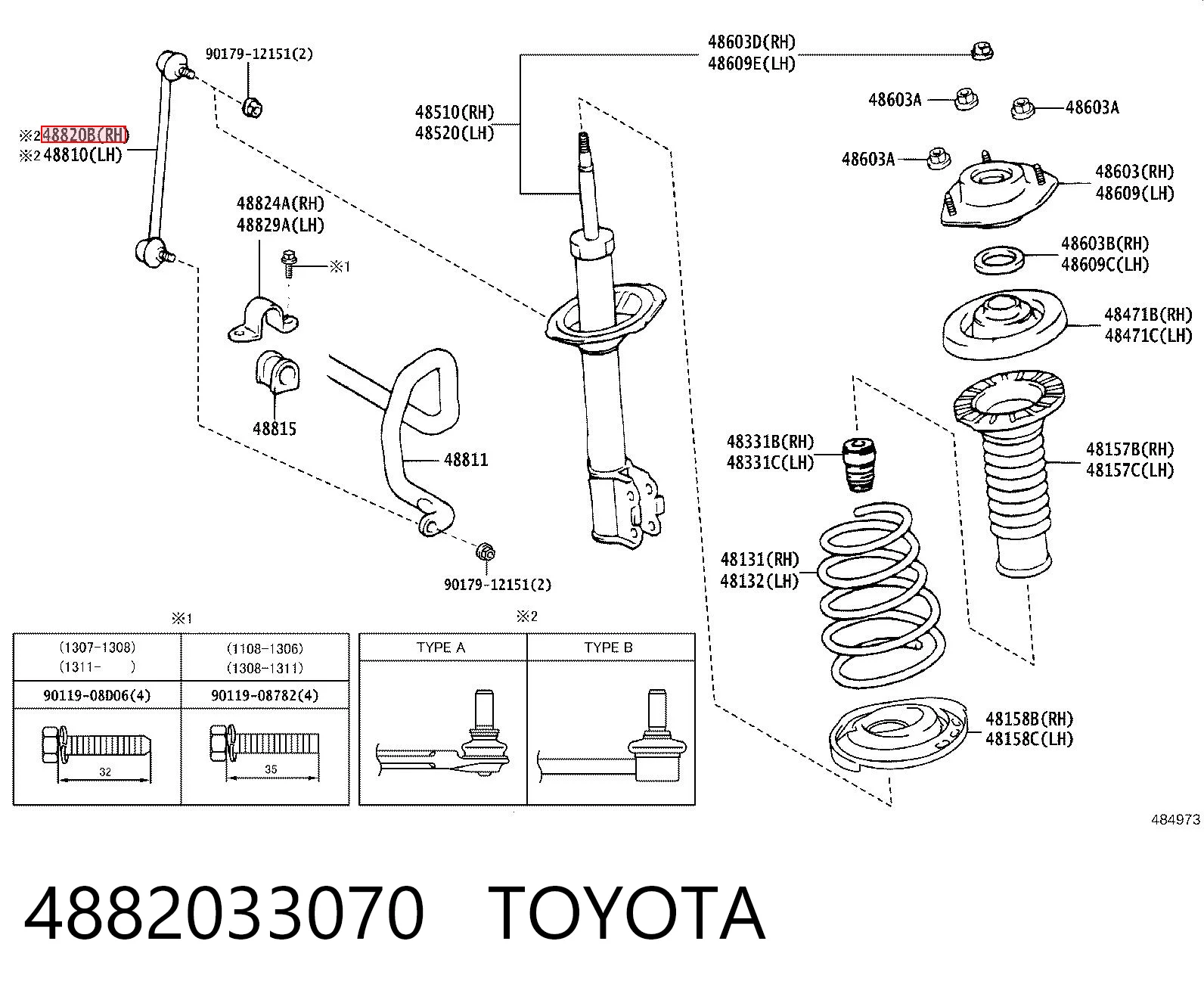 4882033070 Toyota Montante de estabilizador dianteiro