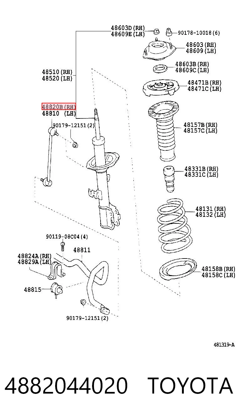 4882044020 Toyota Montante de estabilizador dianteiro