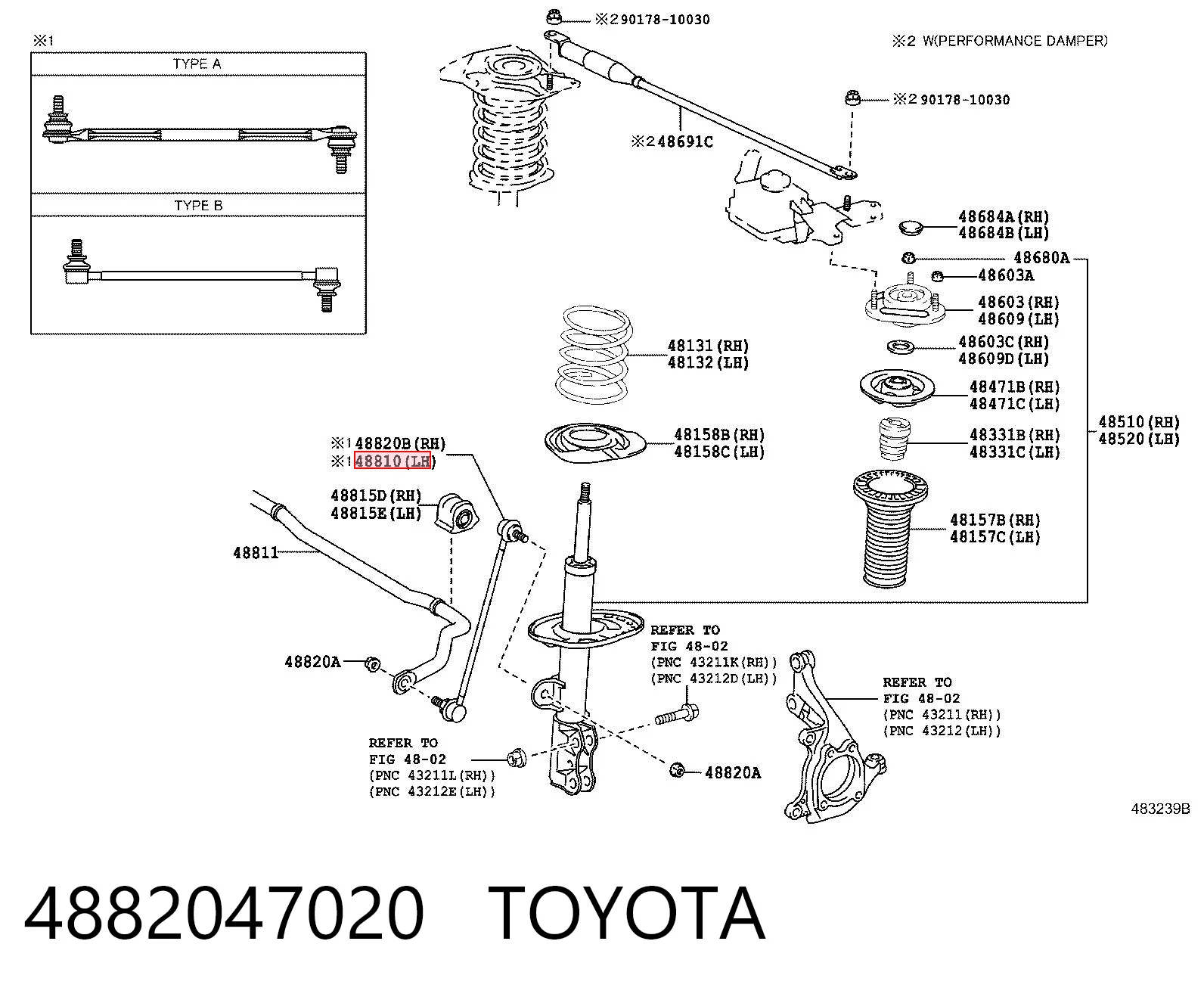 4882047020 Toyota Montante de estabilizador dianteiro
