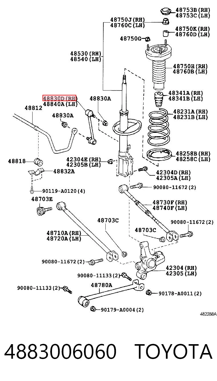4883006060 Toyota Montante de estabilizador traseiro