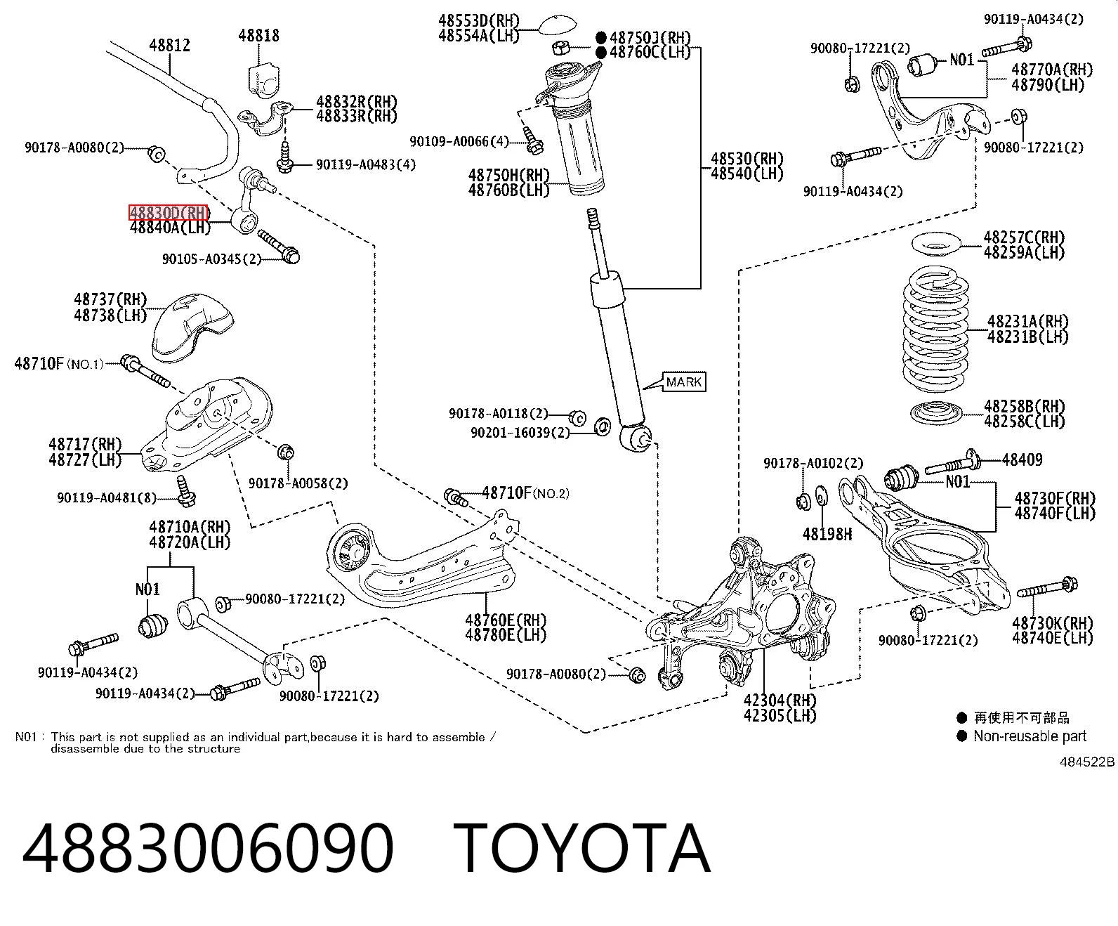 4883006090 Toyota Montante de estabilizador traseiro