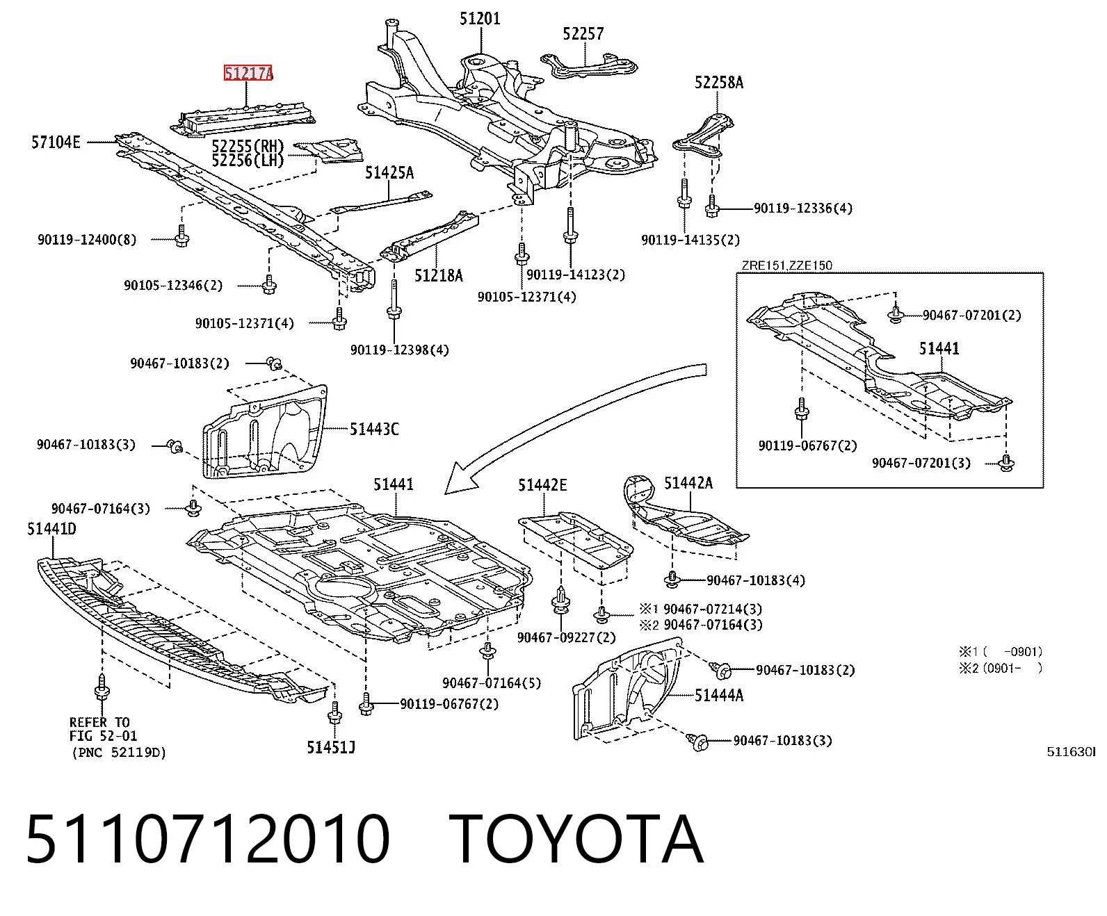 5110712010 Toyota Consola de viga dianteira