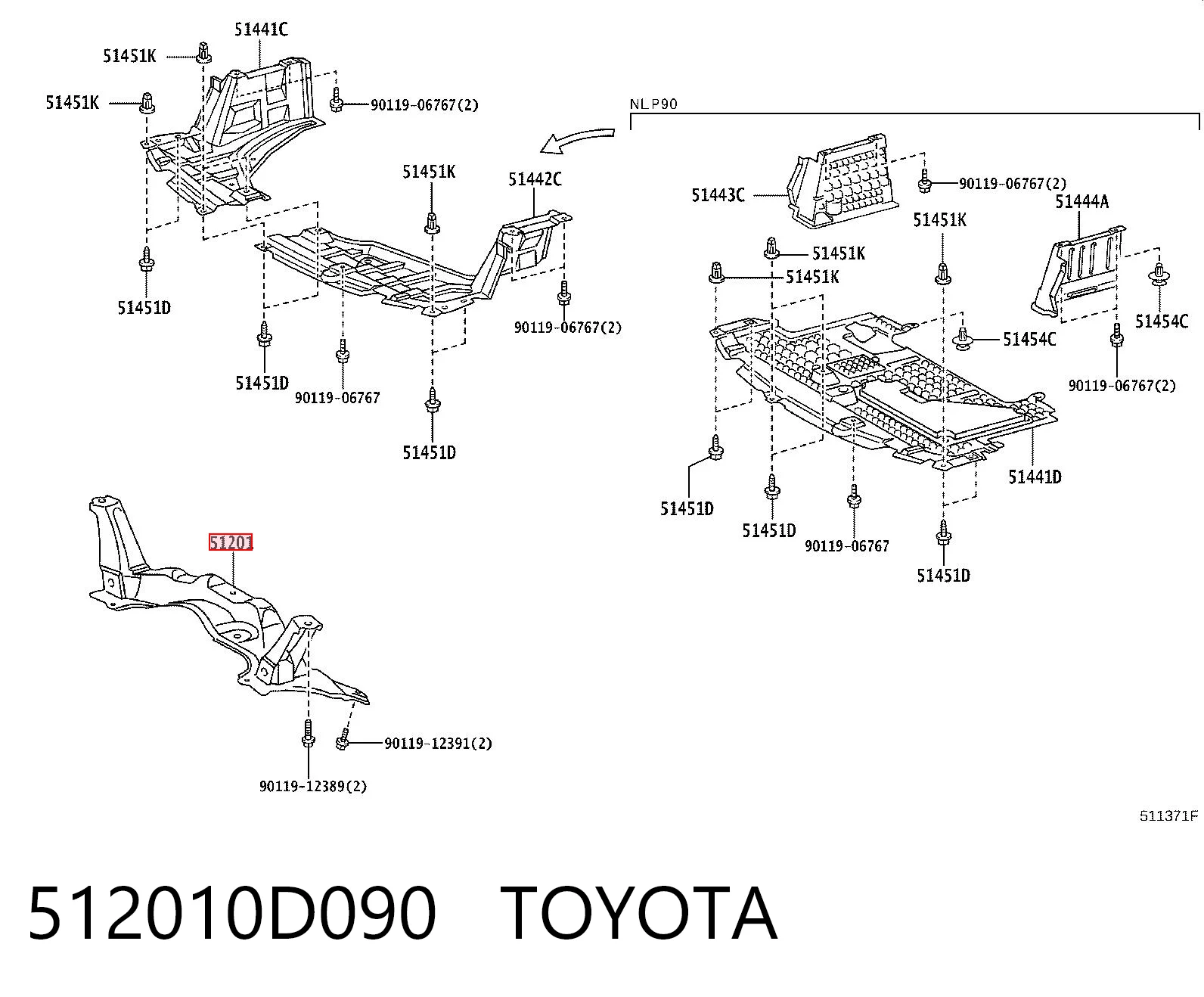 Viga de suspensão dianteira (plataforma veicular) para Toyota Yaris  SP90