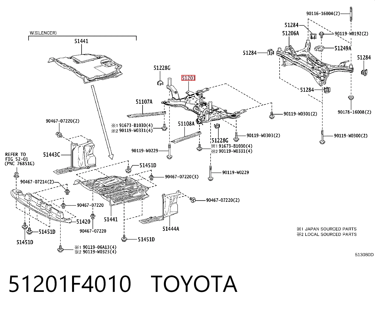 51201F4010 Toyota Viga de suspensão dianteira (plataforma veicular)