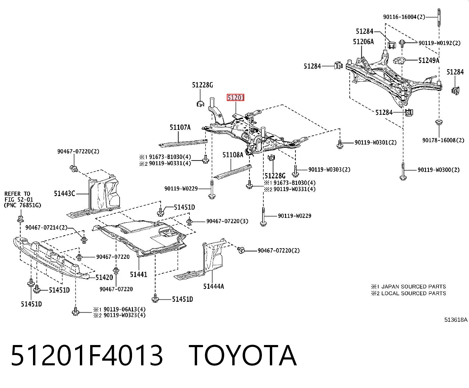 51201F4013 Toyota Viga de suspensão dianteira (plataforma veicular)