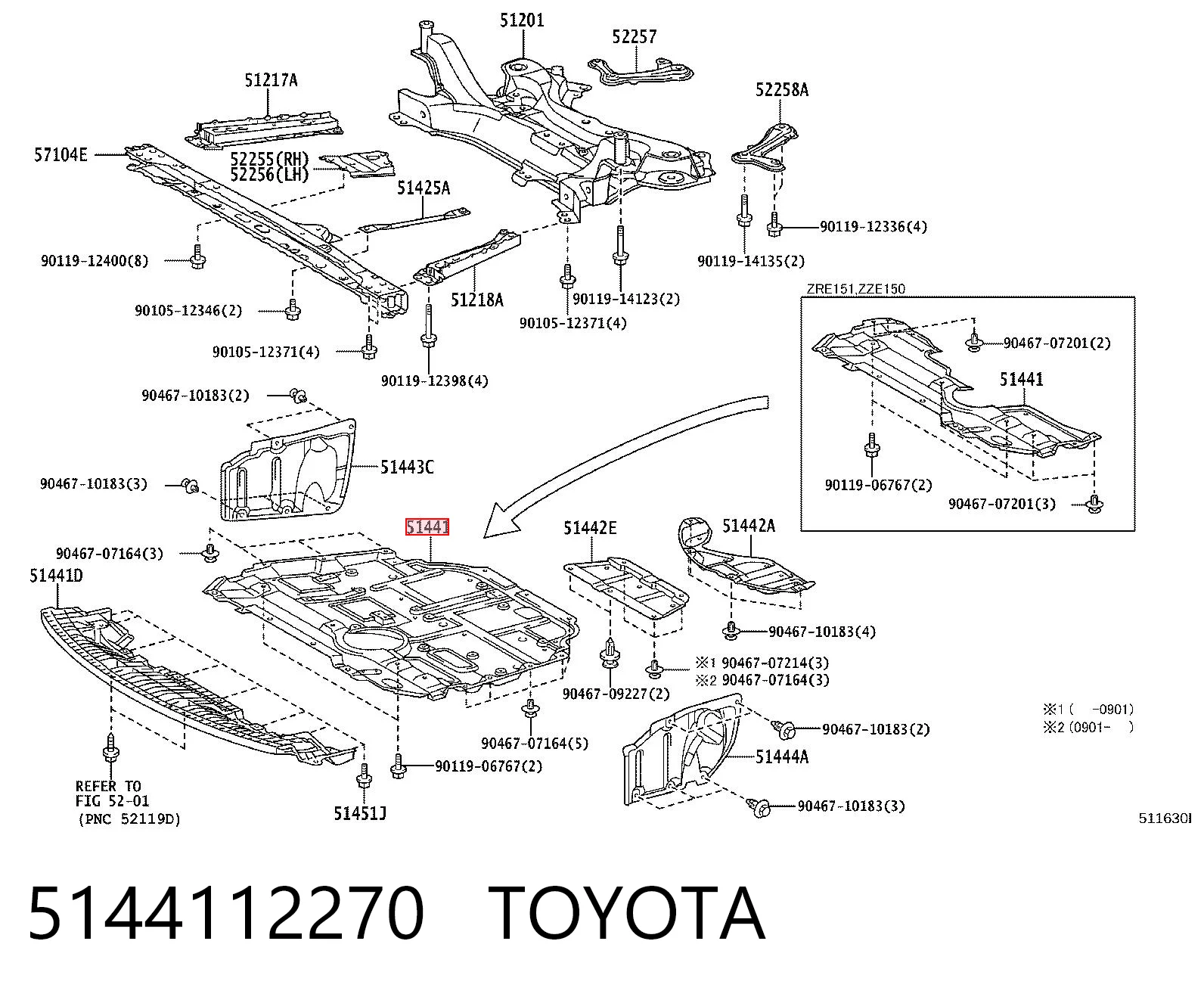 Proteção de motor, de panela (da seção de motor) para Toyota Corolla  E15