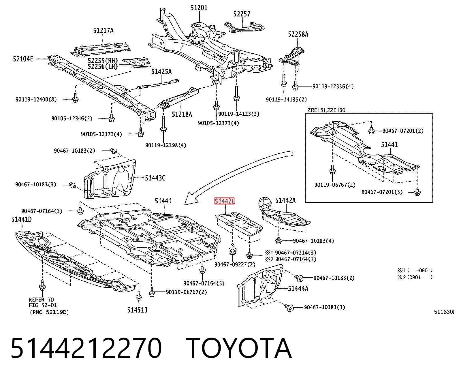 5144212270 Toyota Proteção de motor traseiro