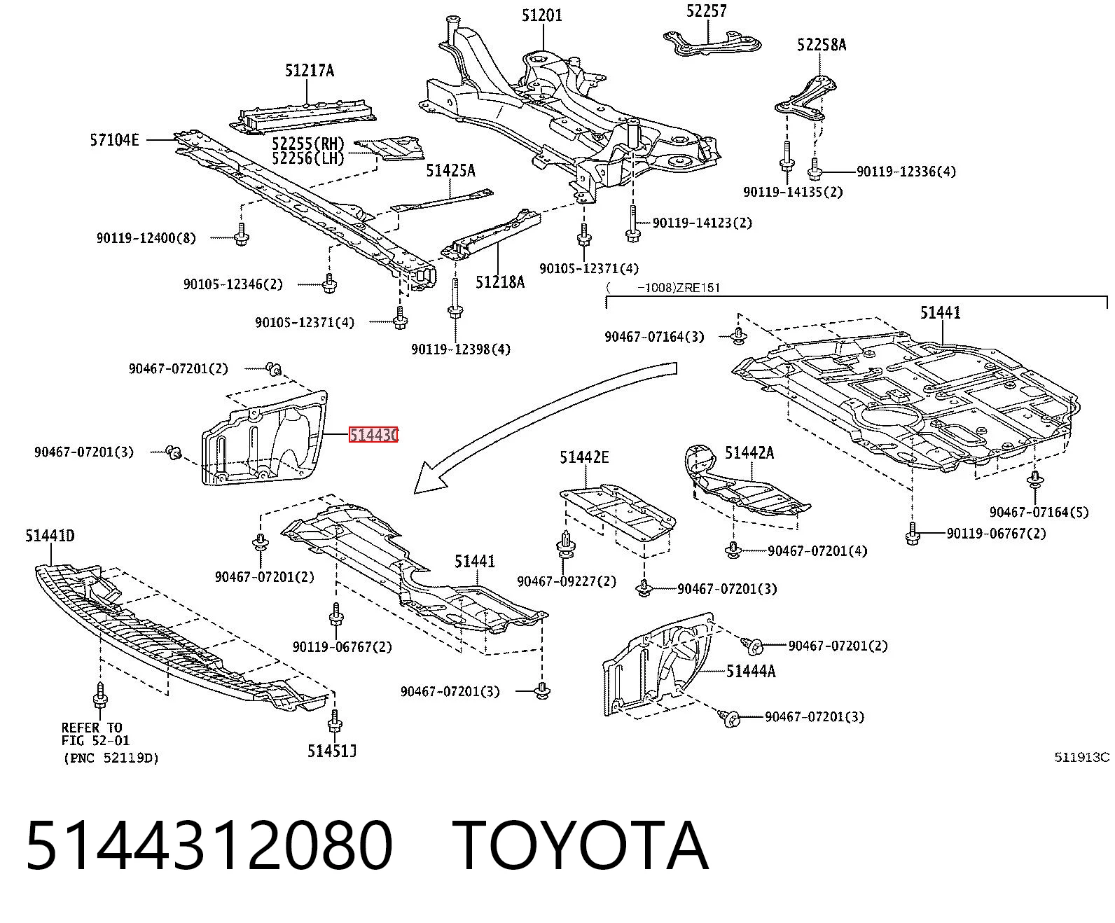 5144312080 Toyota Proteção de motor direito