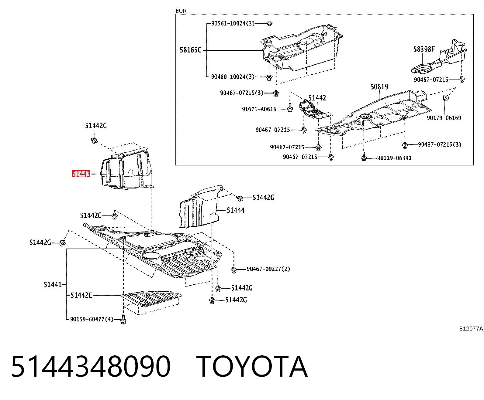 5144348090 Toyota Proteção de motor direito