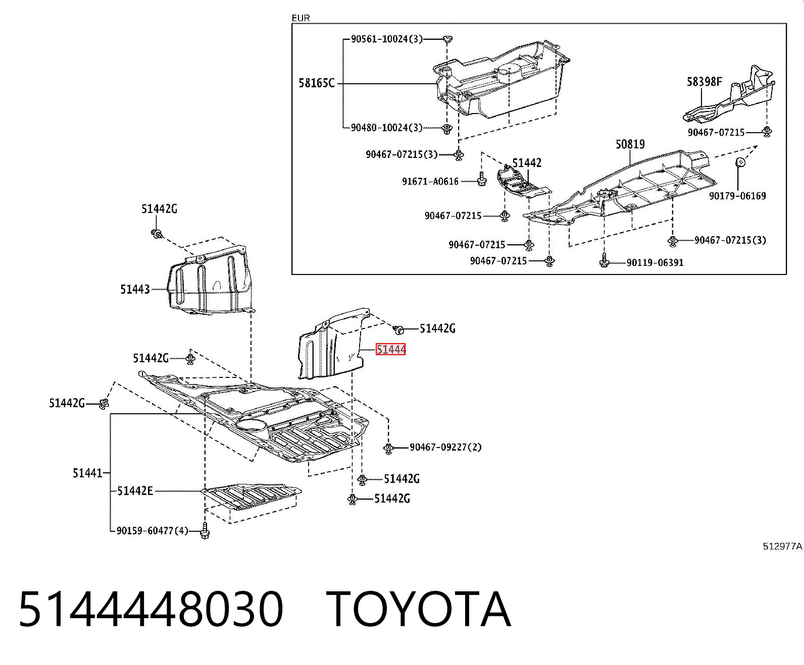5144448030 Toyota Proteção de motor esquerdo