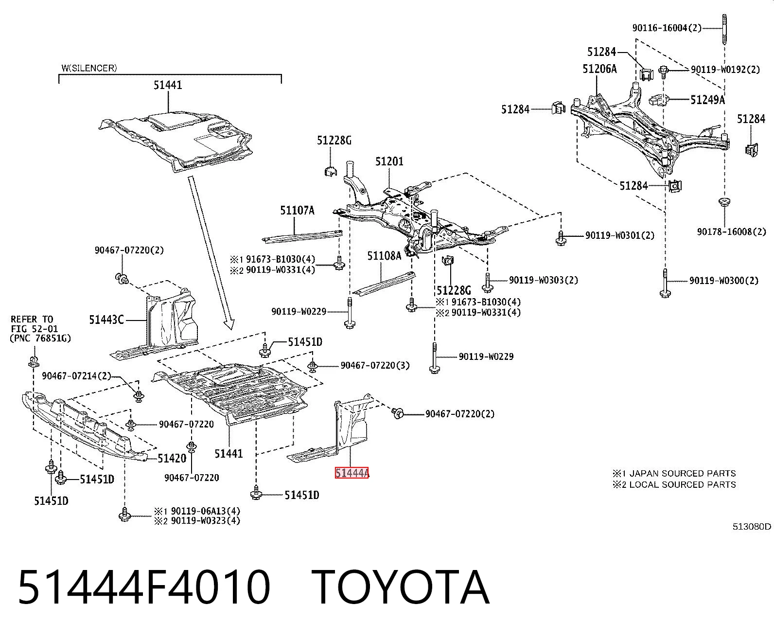 51444F4010 Toyota Proteção de motor esquerdo