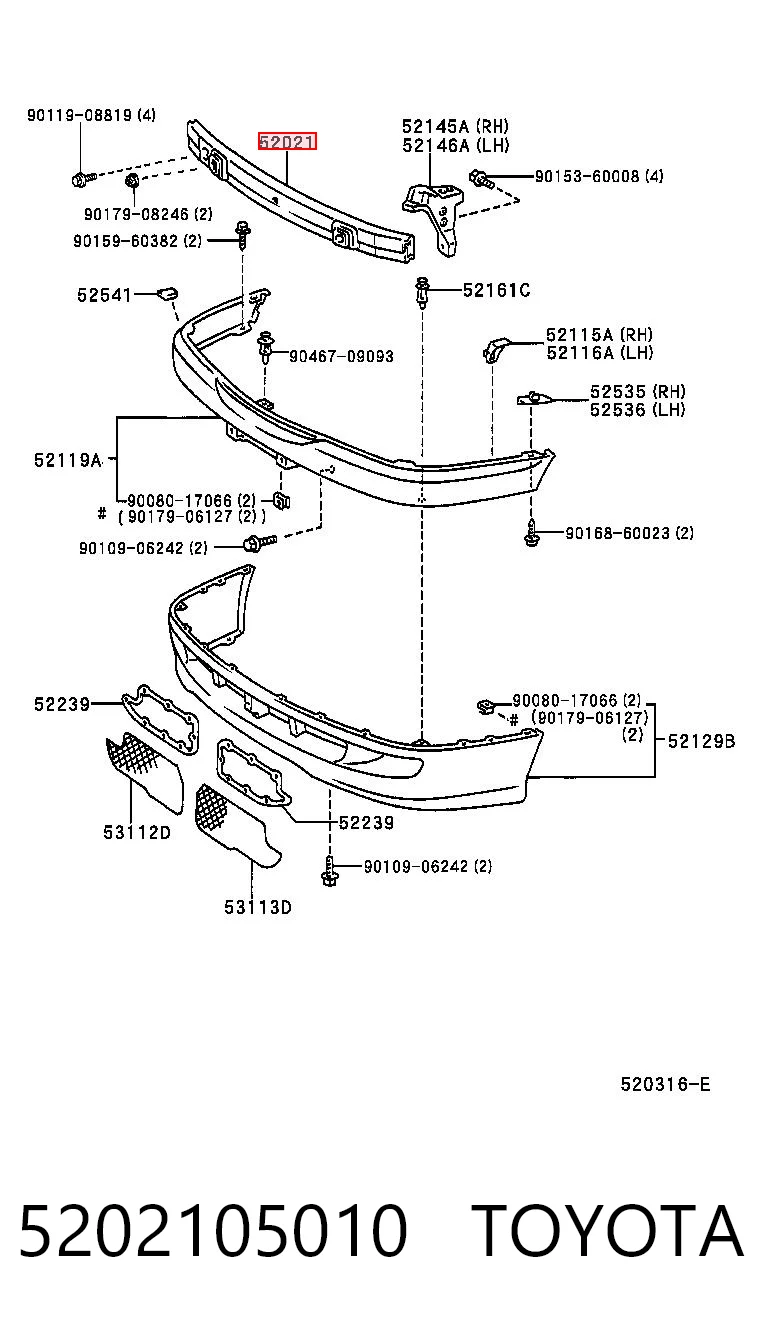 Reforçador do pára-choque dianteiro para Toyota Avensis T22