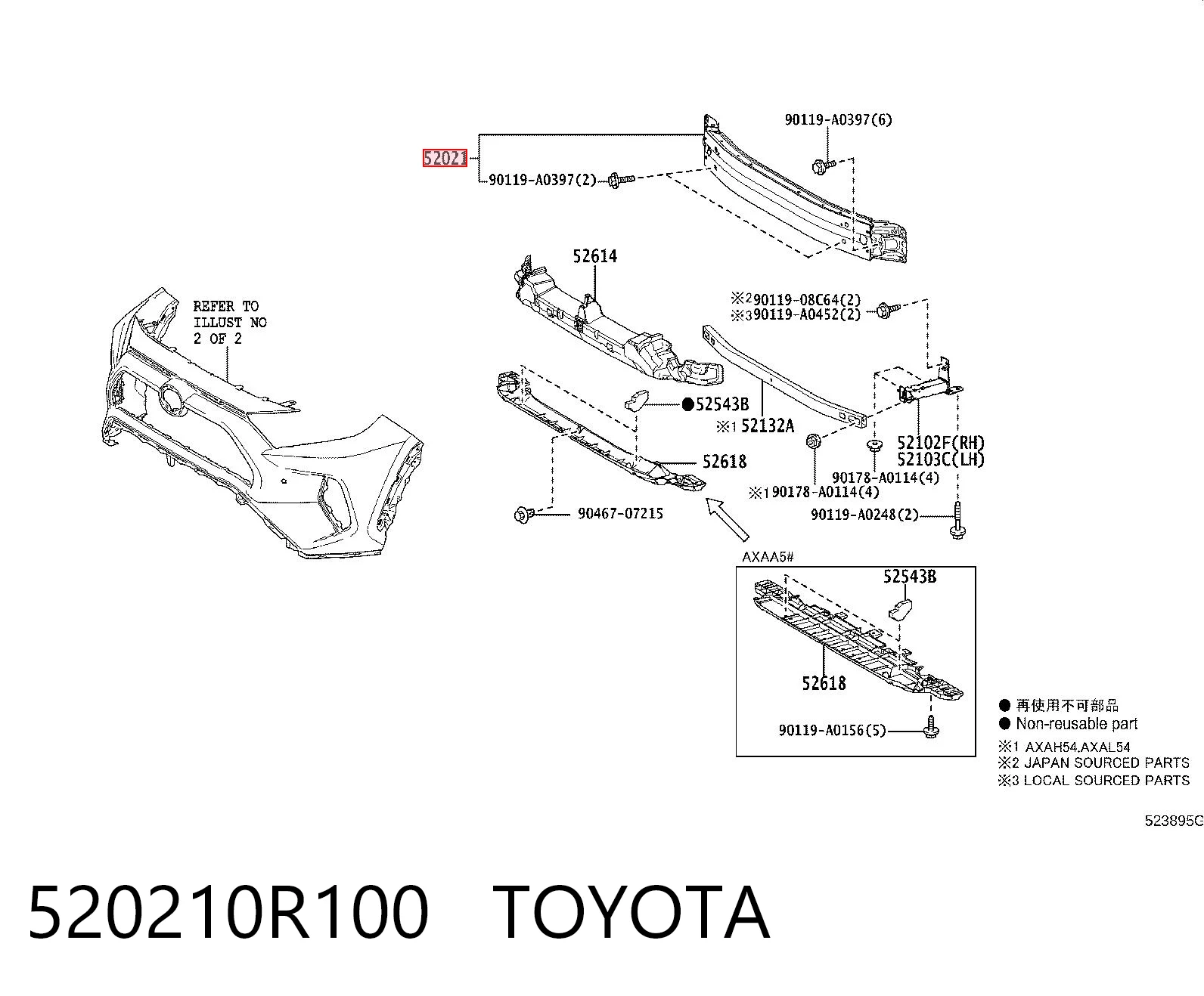 520210R100 Toyota Reforçador do pára-choque dianteiro