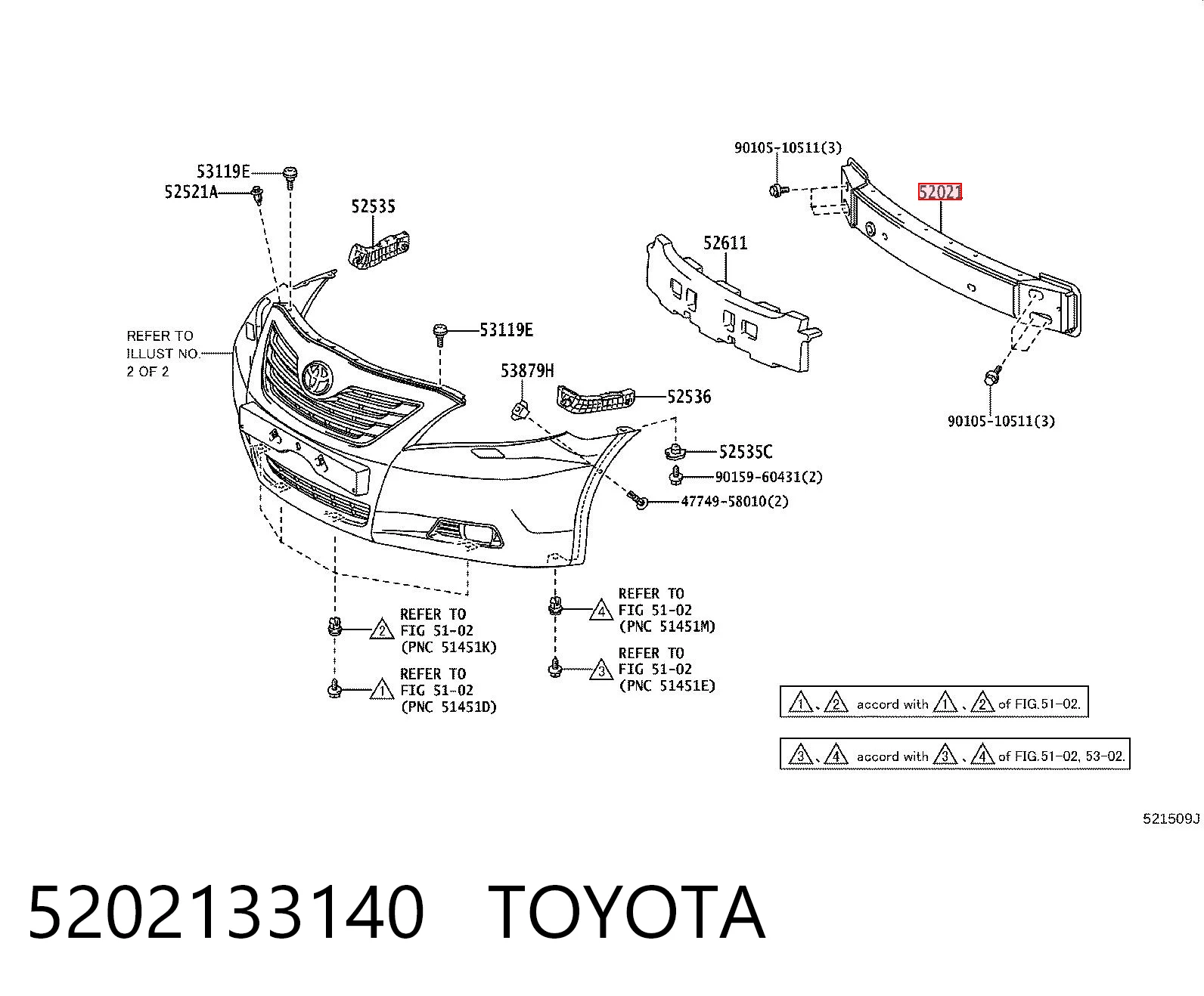 Reforçador do pára-choque dianteiro para Toyota Camry VI V40