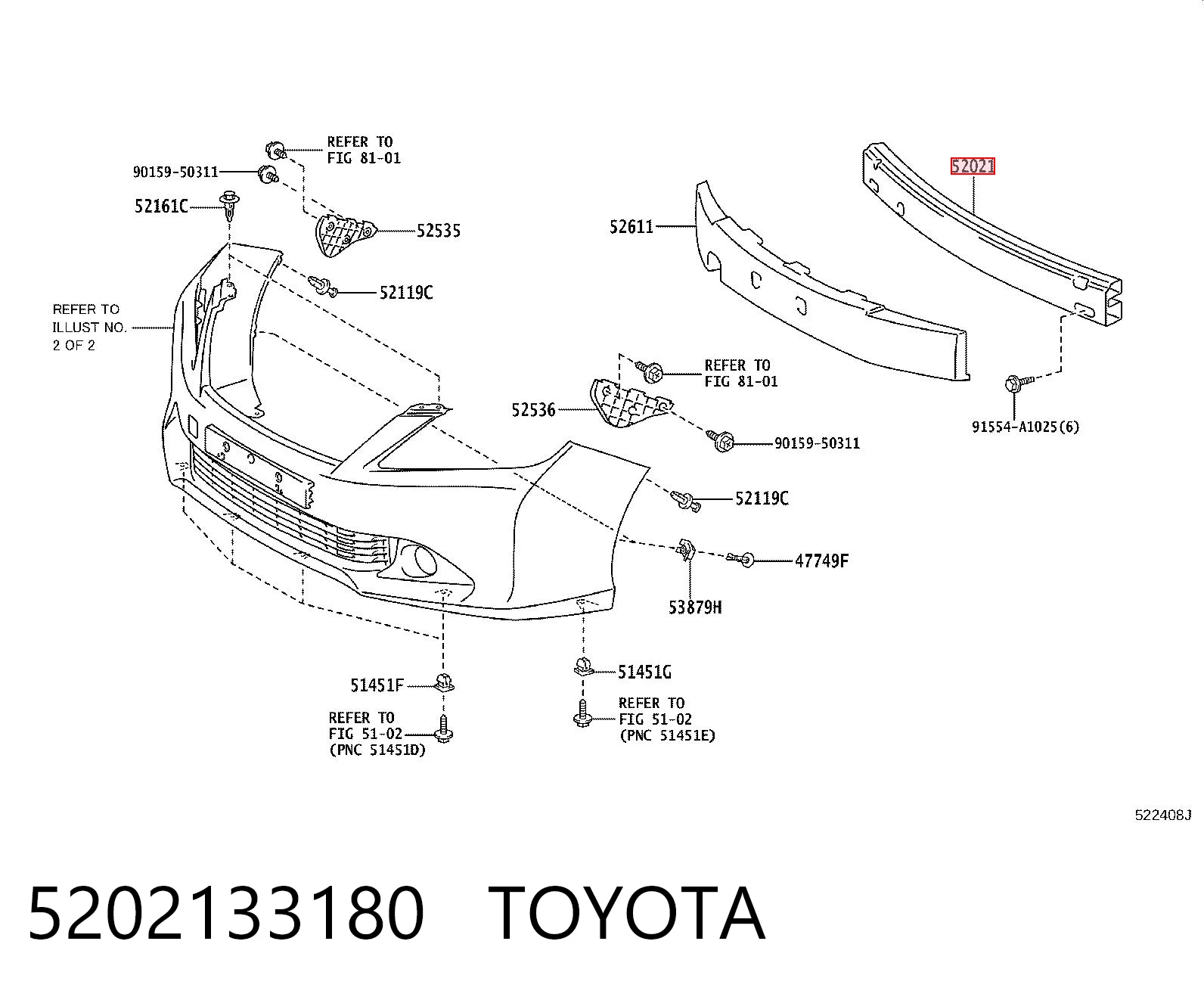 Reforçador do pára-choque dianteiro Toyota Camry VII V50