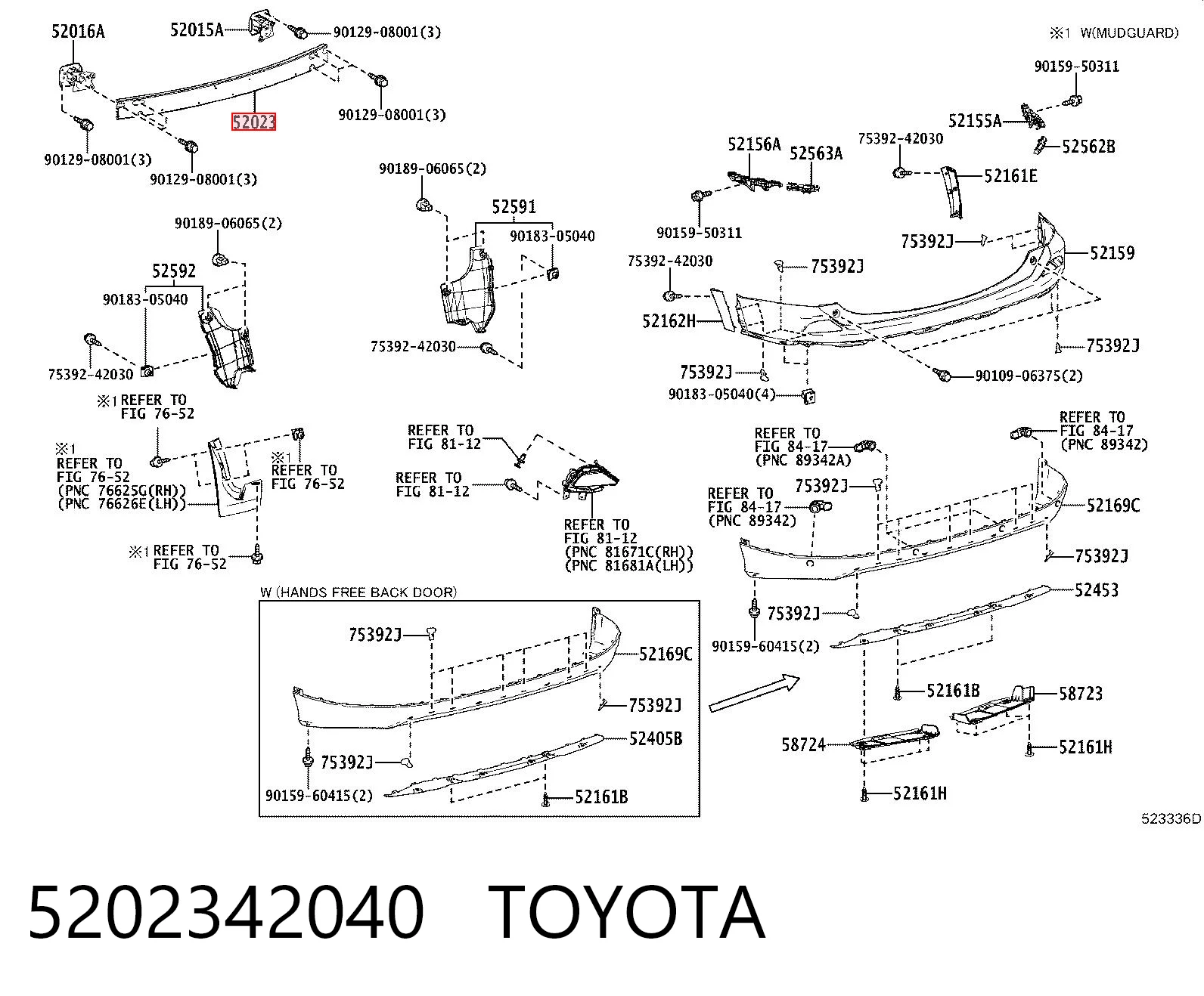 5202342040 Toyota Reforçador do pára-choque traseiro
