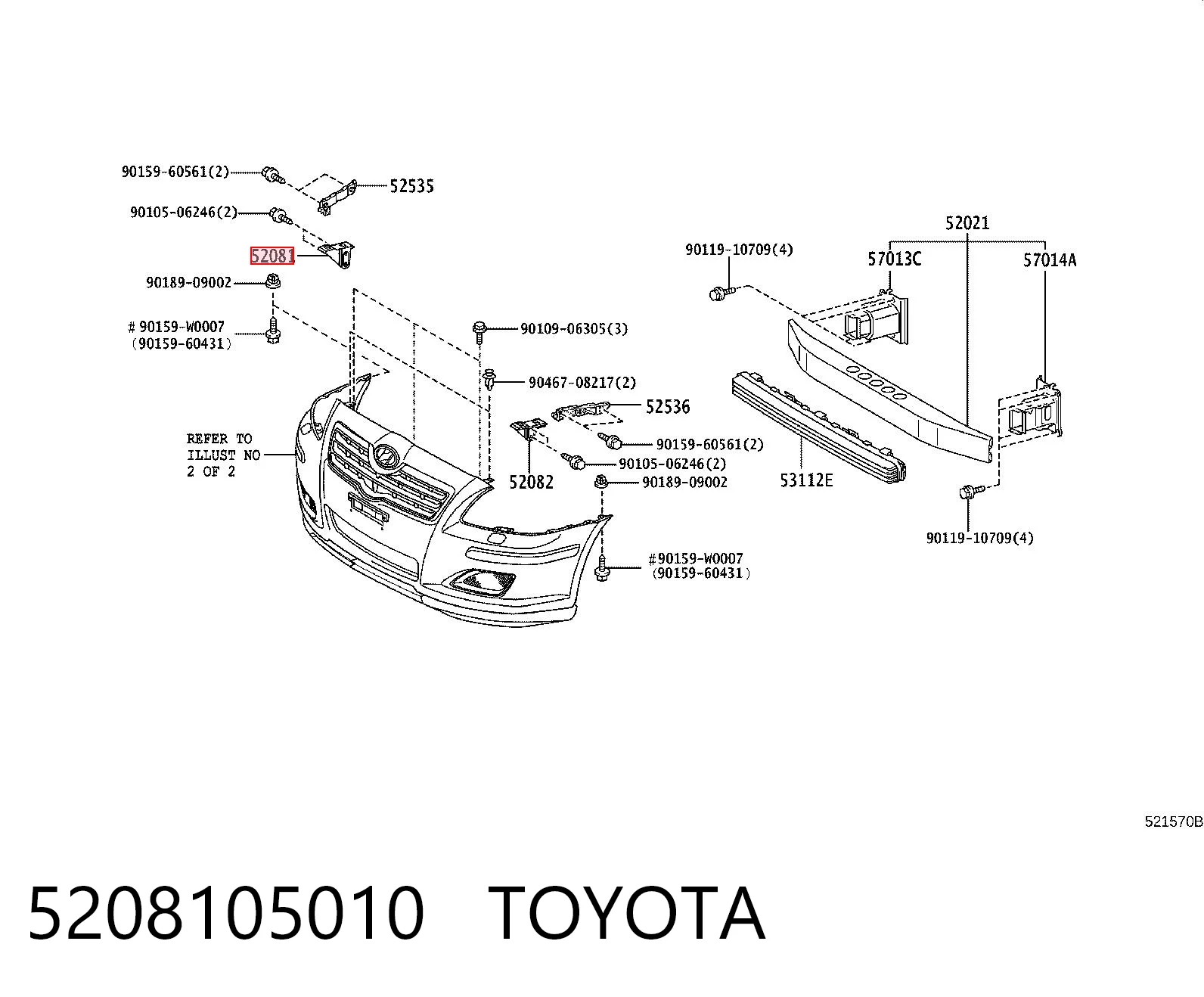 5208105010 Toyota Consola do pára-choque dianteiro direito