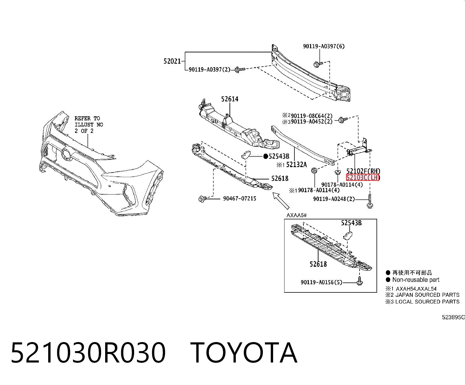 521030R030 Toyota Consola de reforçador do pára-choque dianteiro