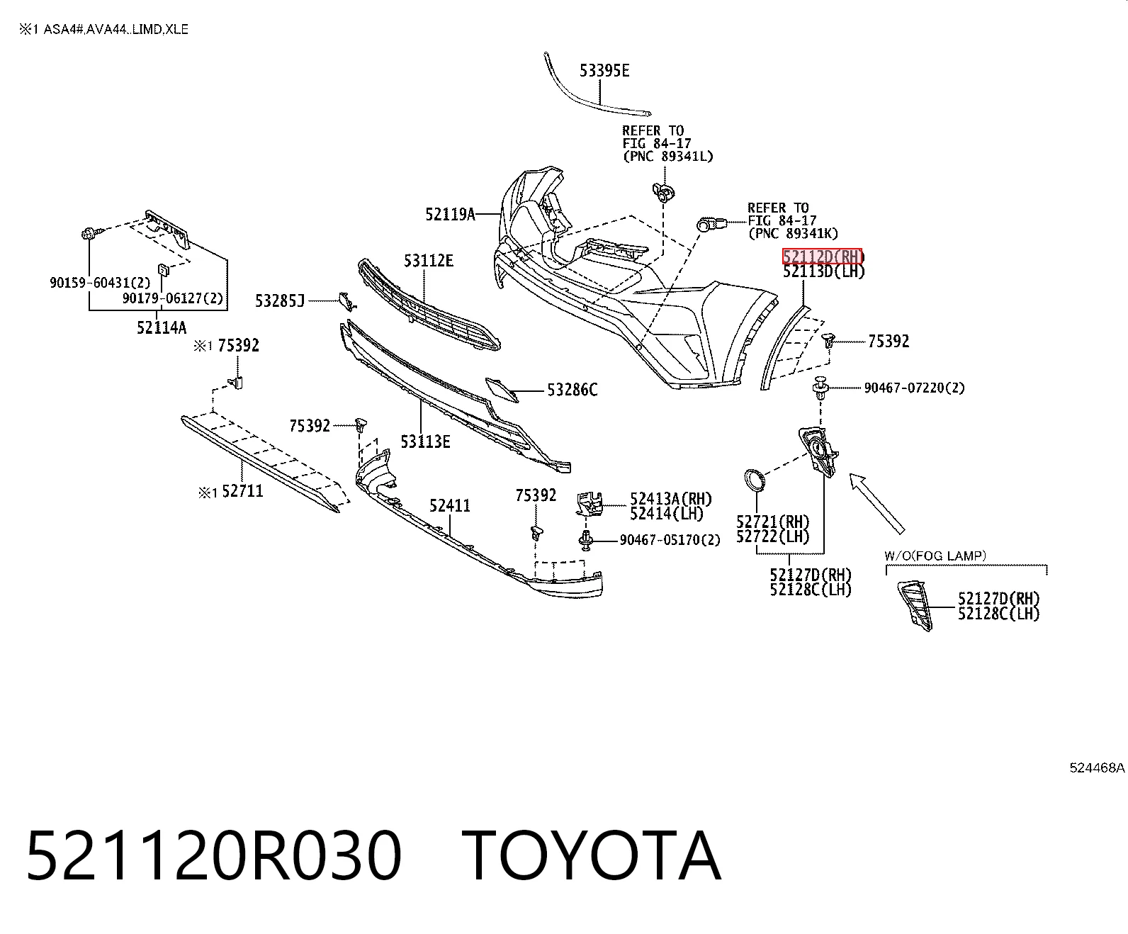 521120R030 Toyota Placa sobreposta direita do pára-choque dianteiro