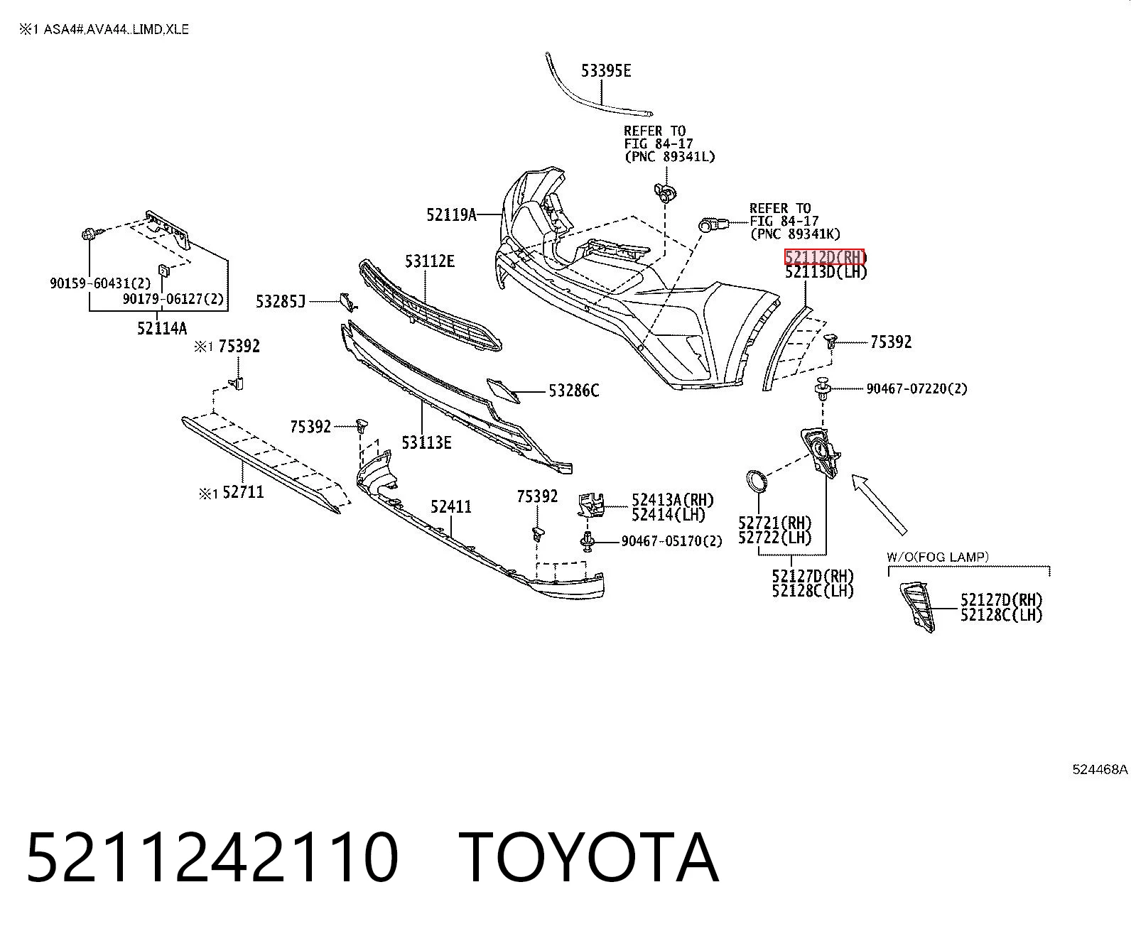 5211242110 Toyota Placa sobreposta direita do pára-choque dianteiro