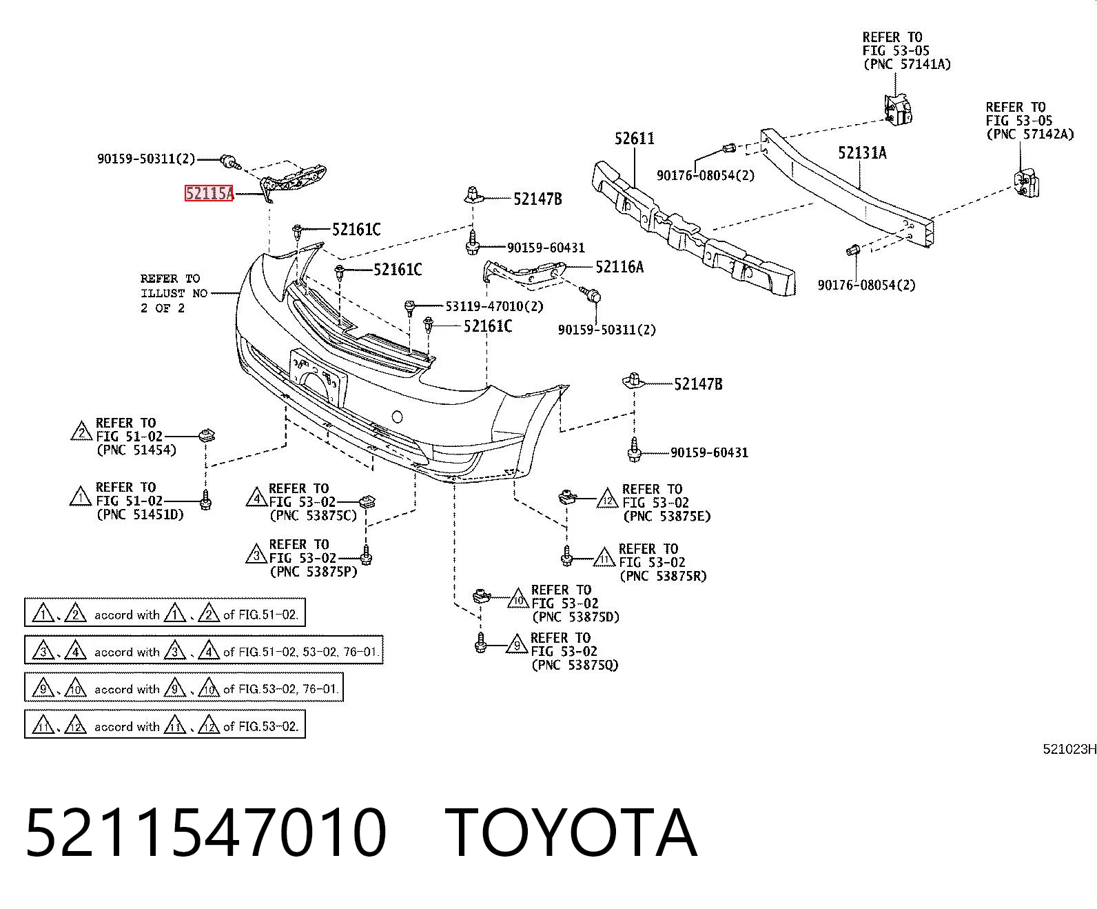 5211547010 Toyota Guia do pára-choque dianteiro direito
