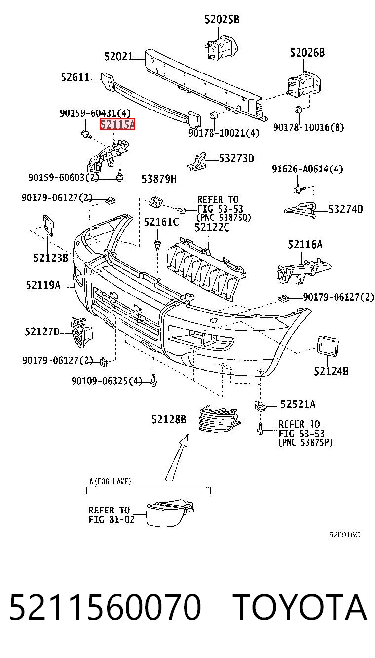 5211560070 Toyota Guia do pára-choque dianteiro direito
