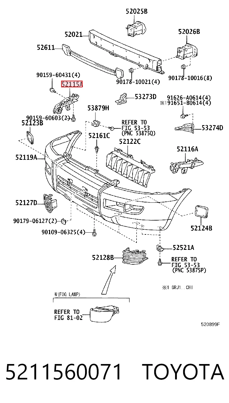 5211560071 Toyota Guia do pára-choque dianteiro direito