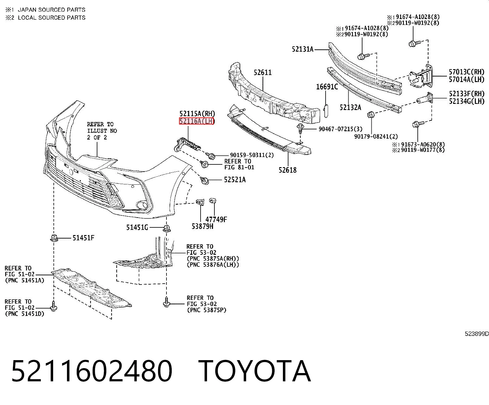5211602480 Toyota Consola do pára-choque dianteiro esquerdo