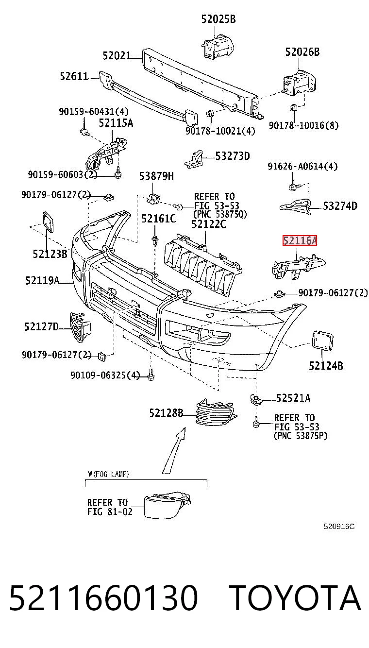 5211660130 Toyota Guia do pára-choque dianteiro esquerdo